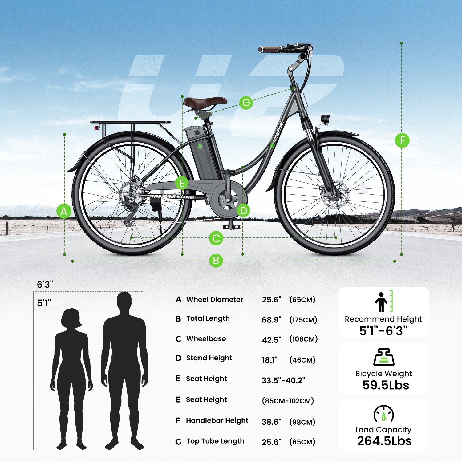 Vélo électrique U2 avec panier d'isinwheel - Noir