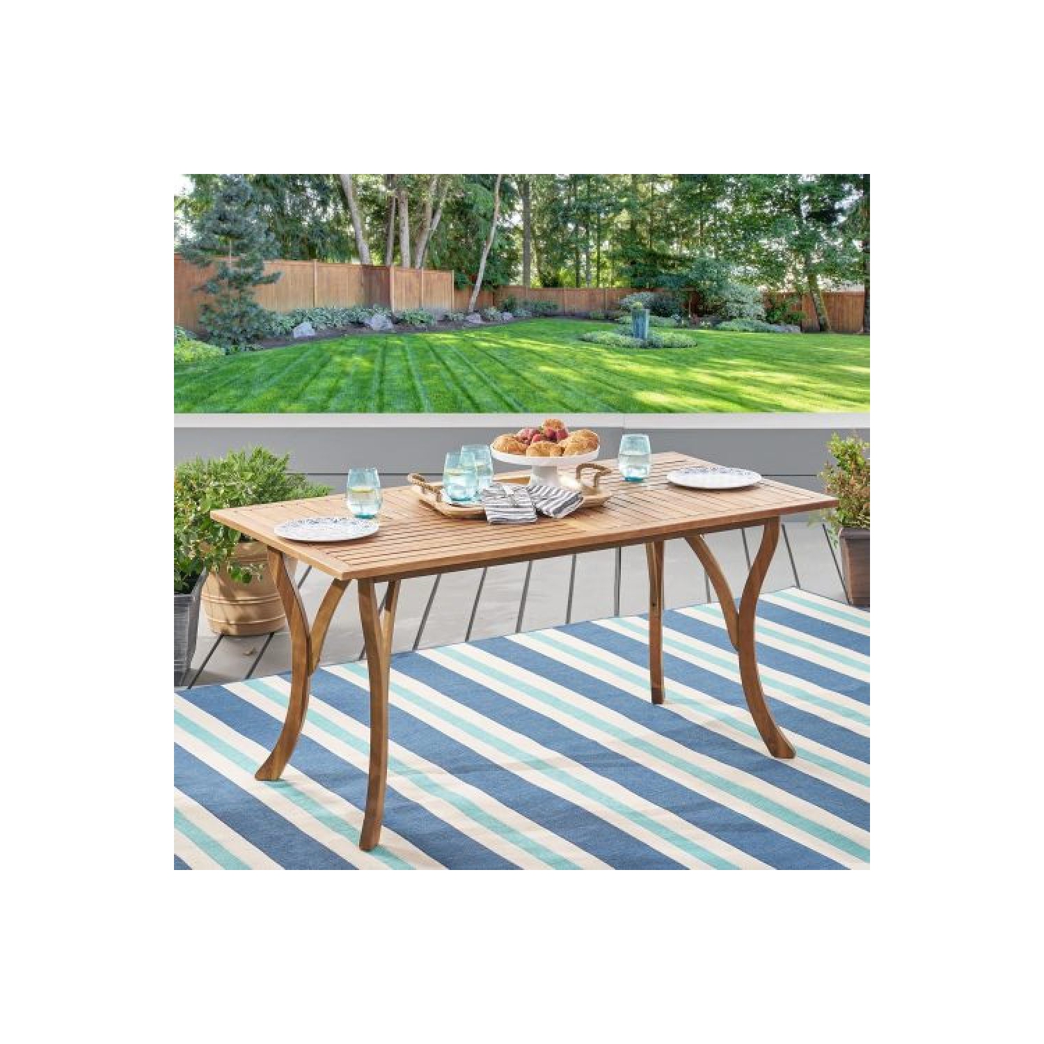 YOULIGHTS 59 Inch Rectangular Solid Wood Table Dining Table,Teak Finish for Outdoor ＆ indoor