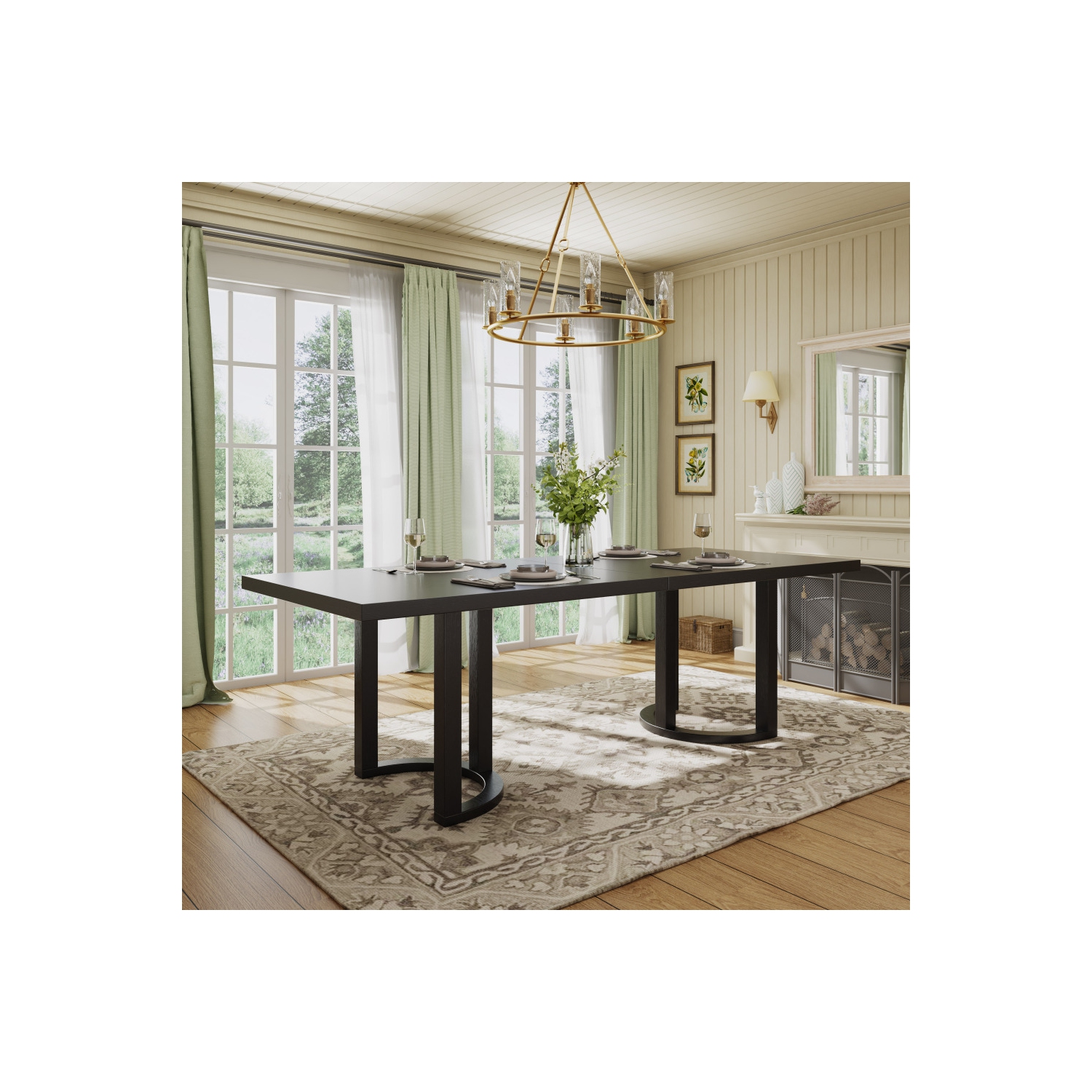 YOULIGHTS 95 Inch Dining Table for 6-8 People, Modern Kitchen Table with U-Shaped Legs, Wooden Rectangular Farmhouse Dinner Furniture for Dining