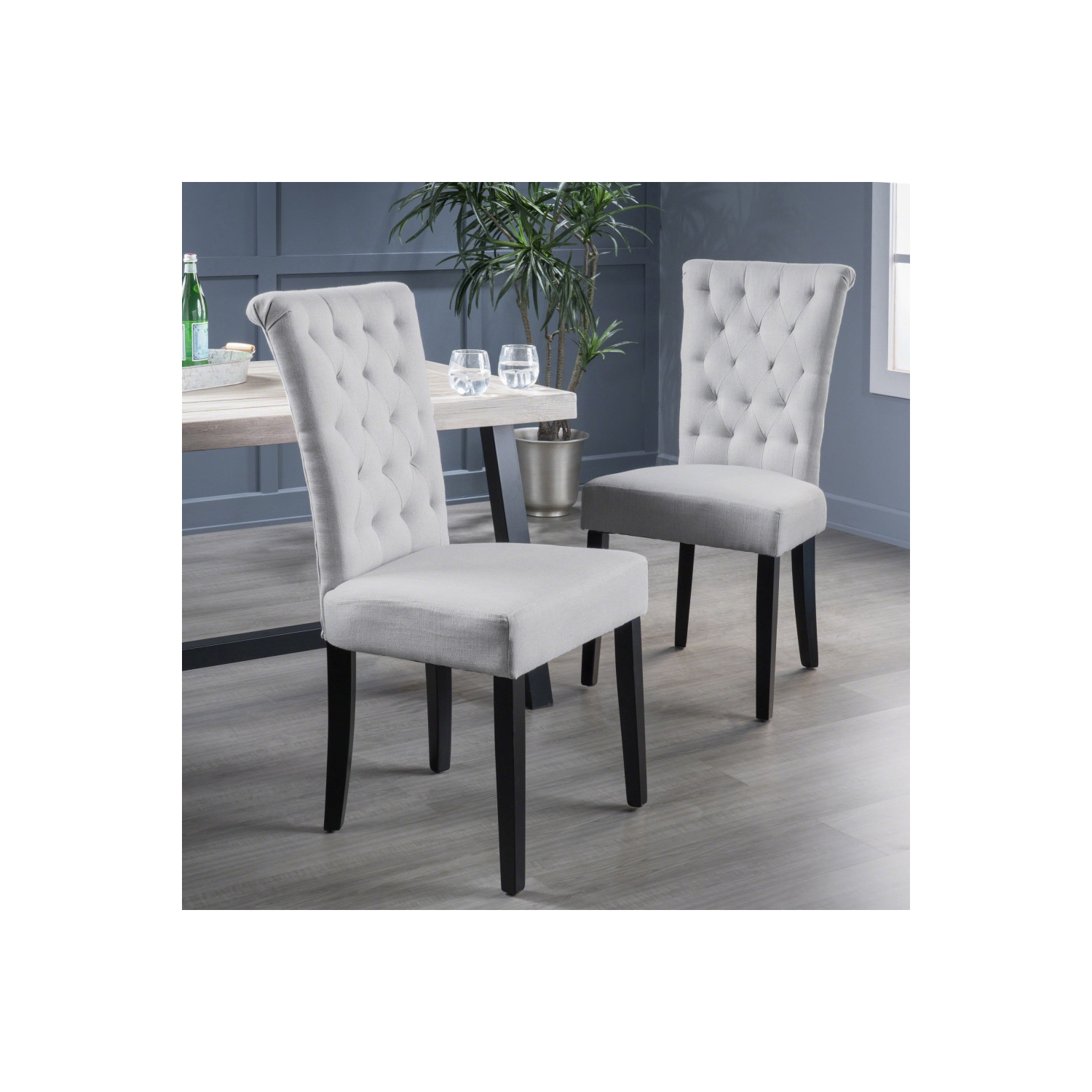 YOULIGHTS Venice Dining Chairs, Premium Rubberwood and Soft Velvet, Perfect for Dining, Office and Any Room, Set of 2, Light Gray