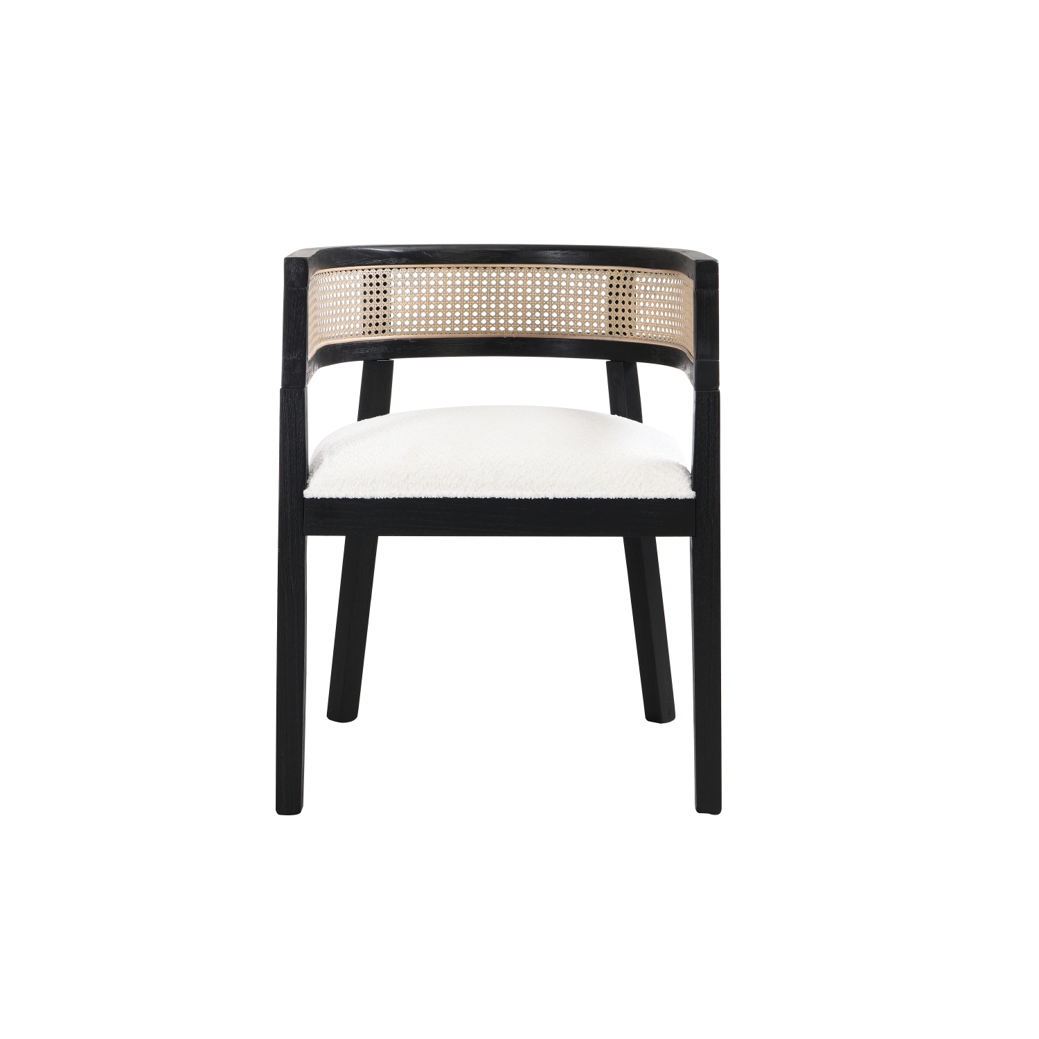 YOULIGHTS 2-Piece Wooden Dining Chair, Kitchen Island Chair, Round Backrest, Rattan Upholstery, Beige+Black