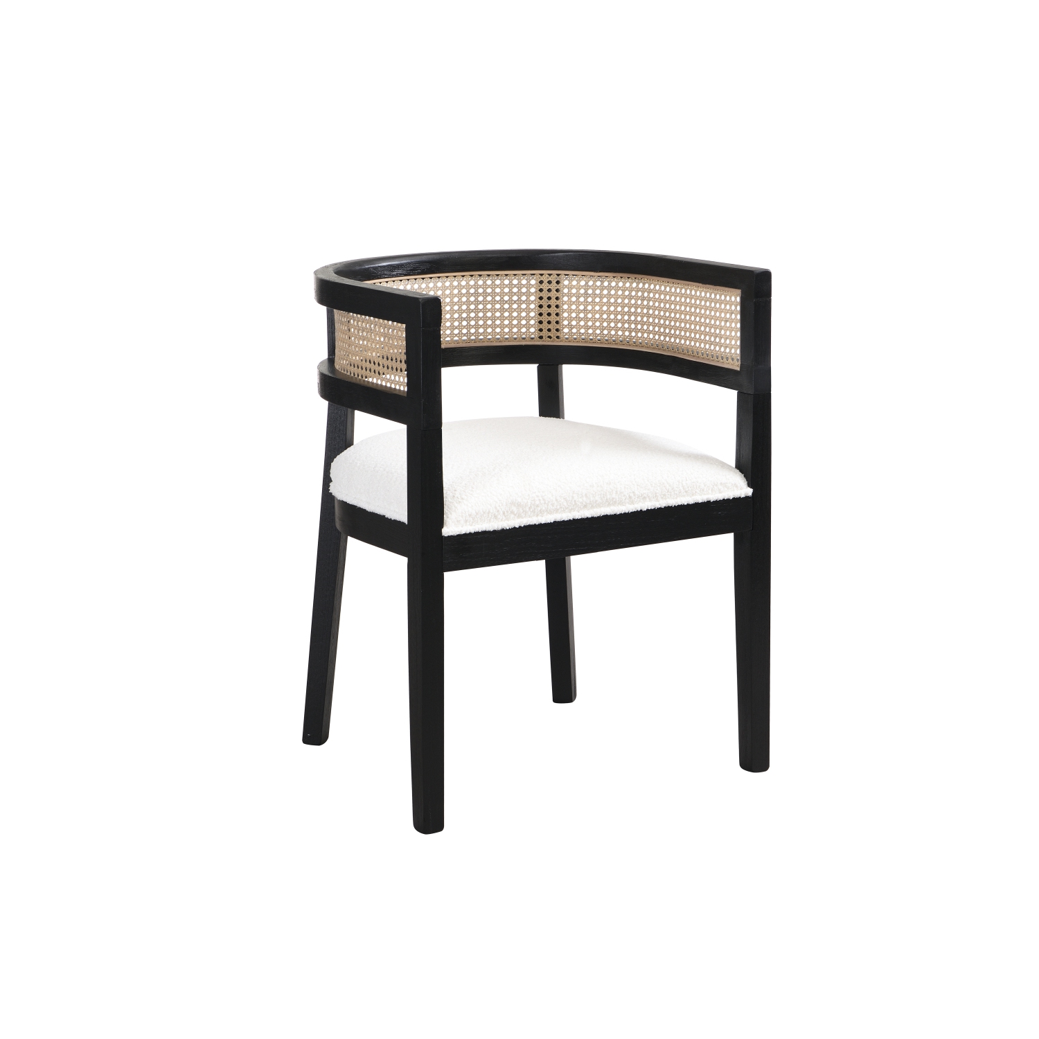 YOULIGHTS 2-Piece Wooden Dining Chair, Kitchen Island Chair, Round Backrest, Rattan Upholstery, Beige+Black