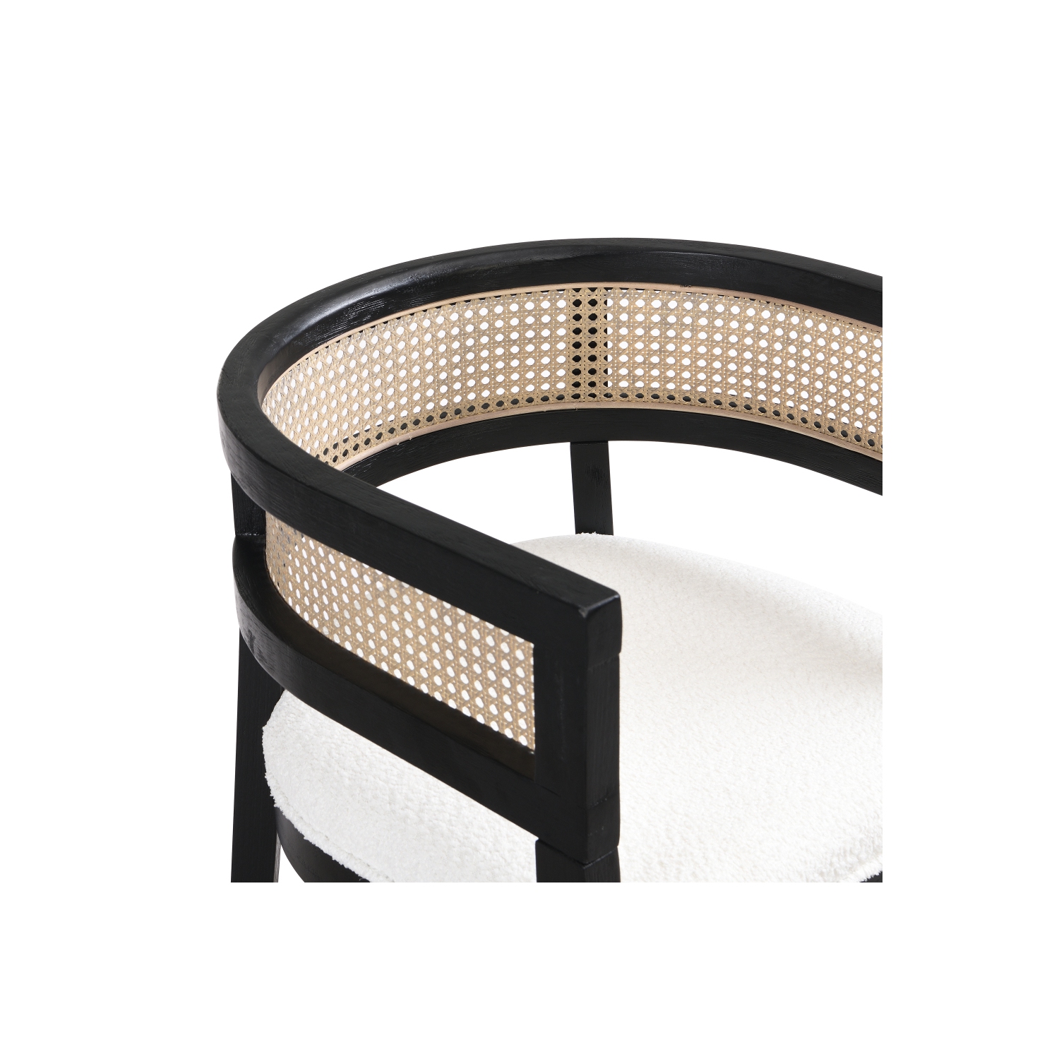 YOULIGHTS 2-Piece Wooden Dining Chair, Kitchen Island Chair, Round Backrest, Rattan Upholstery, Beige+Black