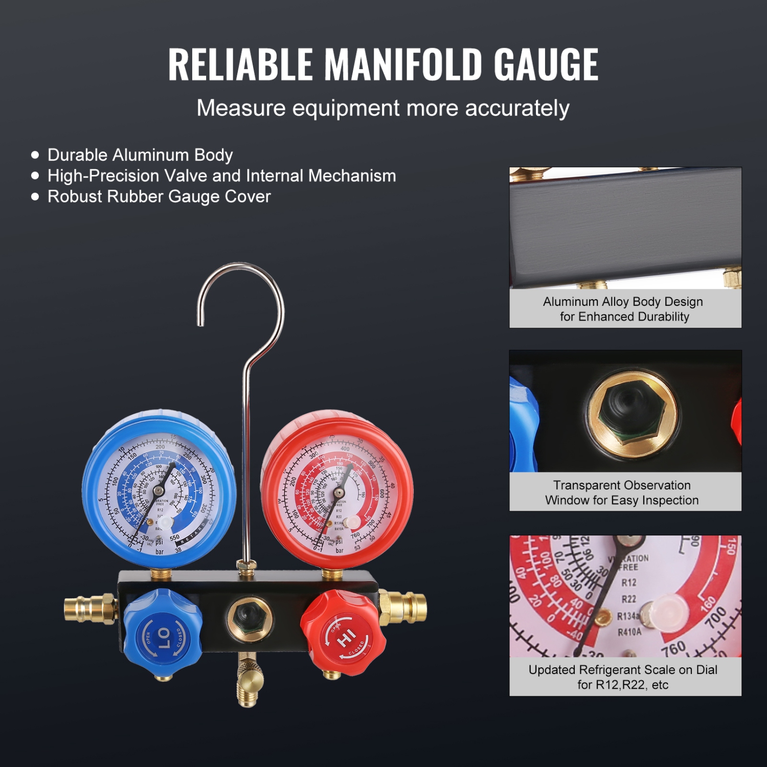 Ensemble de jauges et pompe à vide VVolet rotatif à une étape, ensemble de manomètres pour pompe à vide à air et climatisation VEVOR 1/5, 3,5