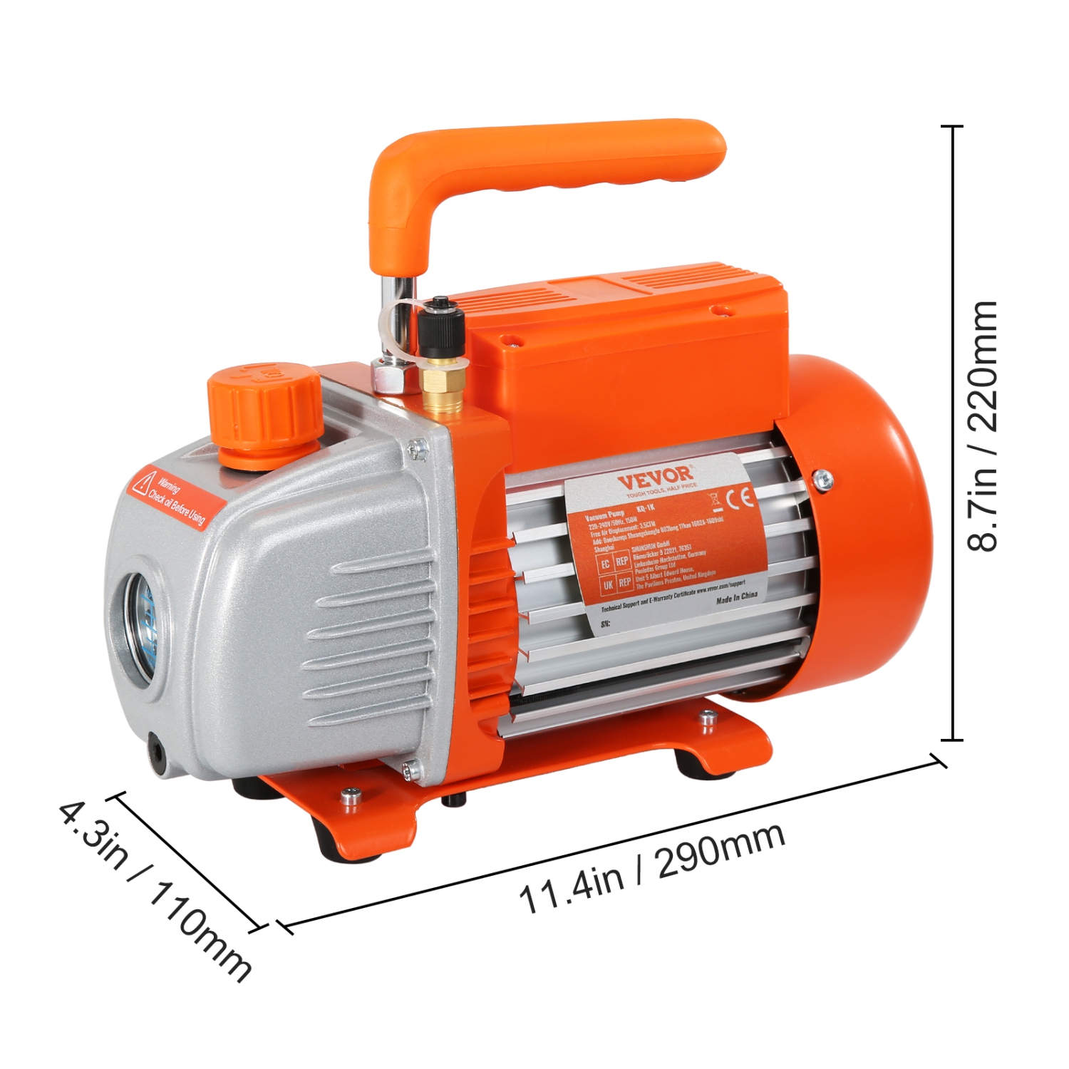 Ensemble de jauges et pompe à vide VVolet rotatif à une étape, ensemble de manomètres pour pompe à vide à air et climatisation VEVOR 1/5, 3,5