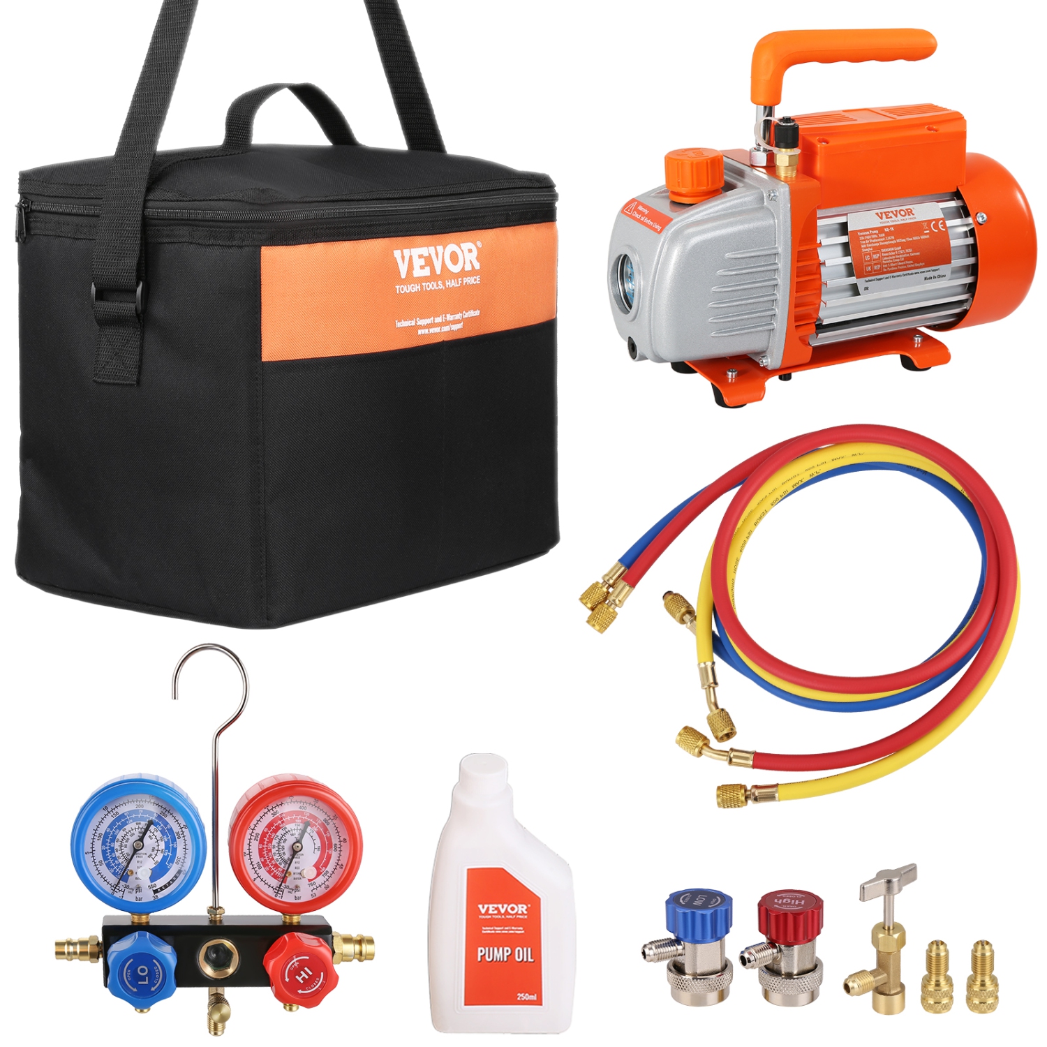 Ensemble de jauges et pompe à vide VVolet rotatif à une étape, ensemble de manomètres pour pompe à vide à air et climatisation VEVOR 1/5, 3,5