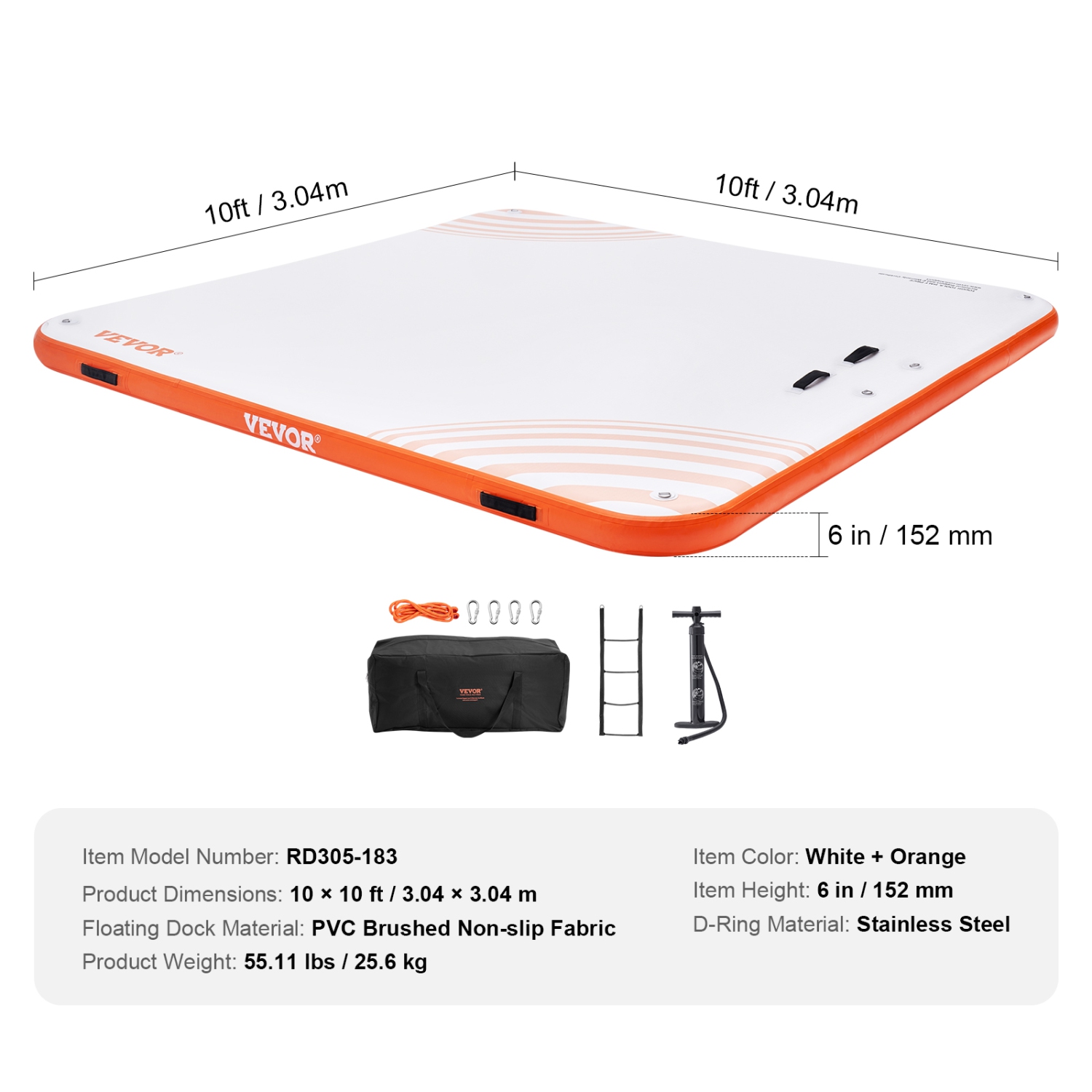 Quai flottant gonflable de 10 x 10 pi VEVOR, plateforme de quai gonflable, tapis de quai flottant antidérapant avec sac de transport pour potasse et