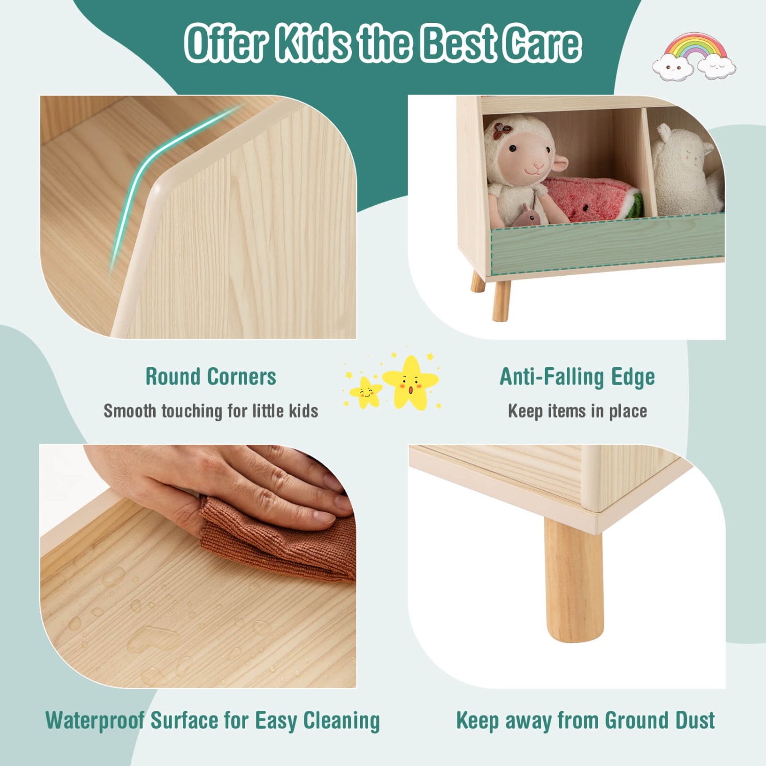 Costway 5-Cube Kids Bookshelf and Toy Organizer Wooden Storage Bookcase with Wood Legs