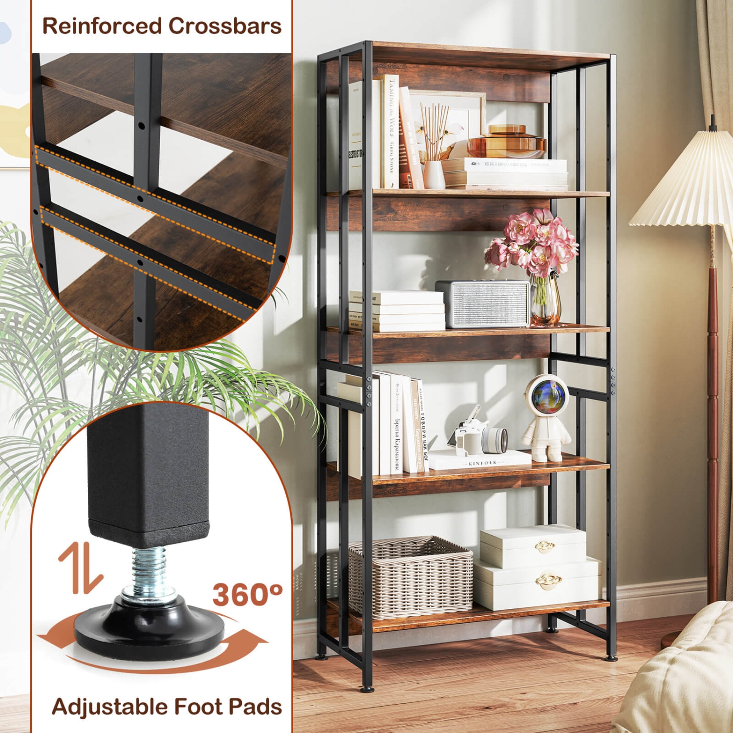 Bibliothèque à 5 niveaux de 62&nbsp;po de hauteur avec tablettes inclinables 2 PCS de Costway