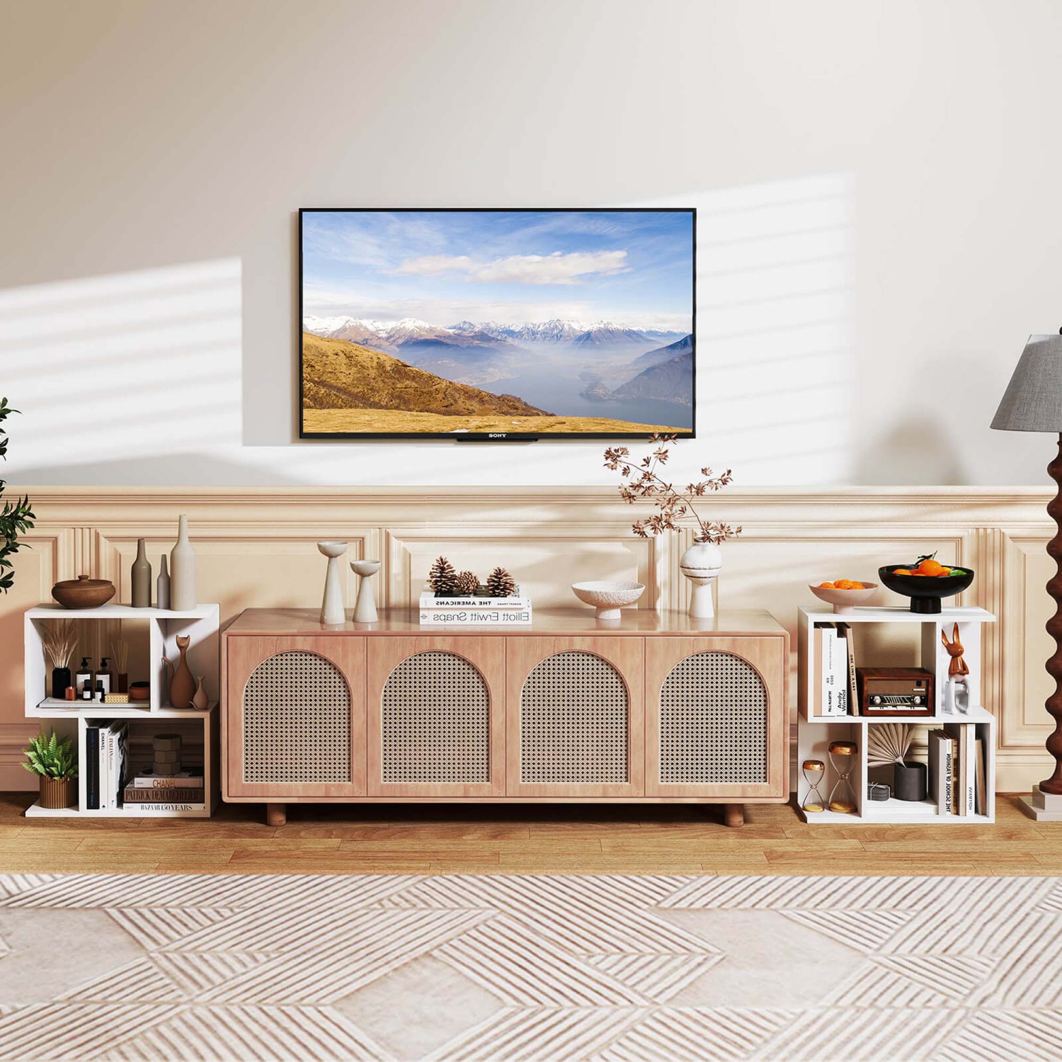 Table d'appoint à bibliothèque géométrique à 3 niveaux 1 PCS de Costway avec étagère de rangement ouverte