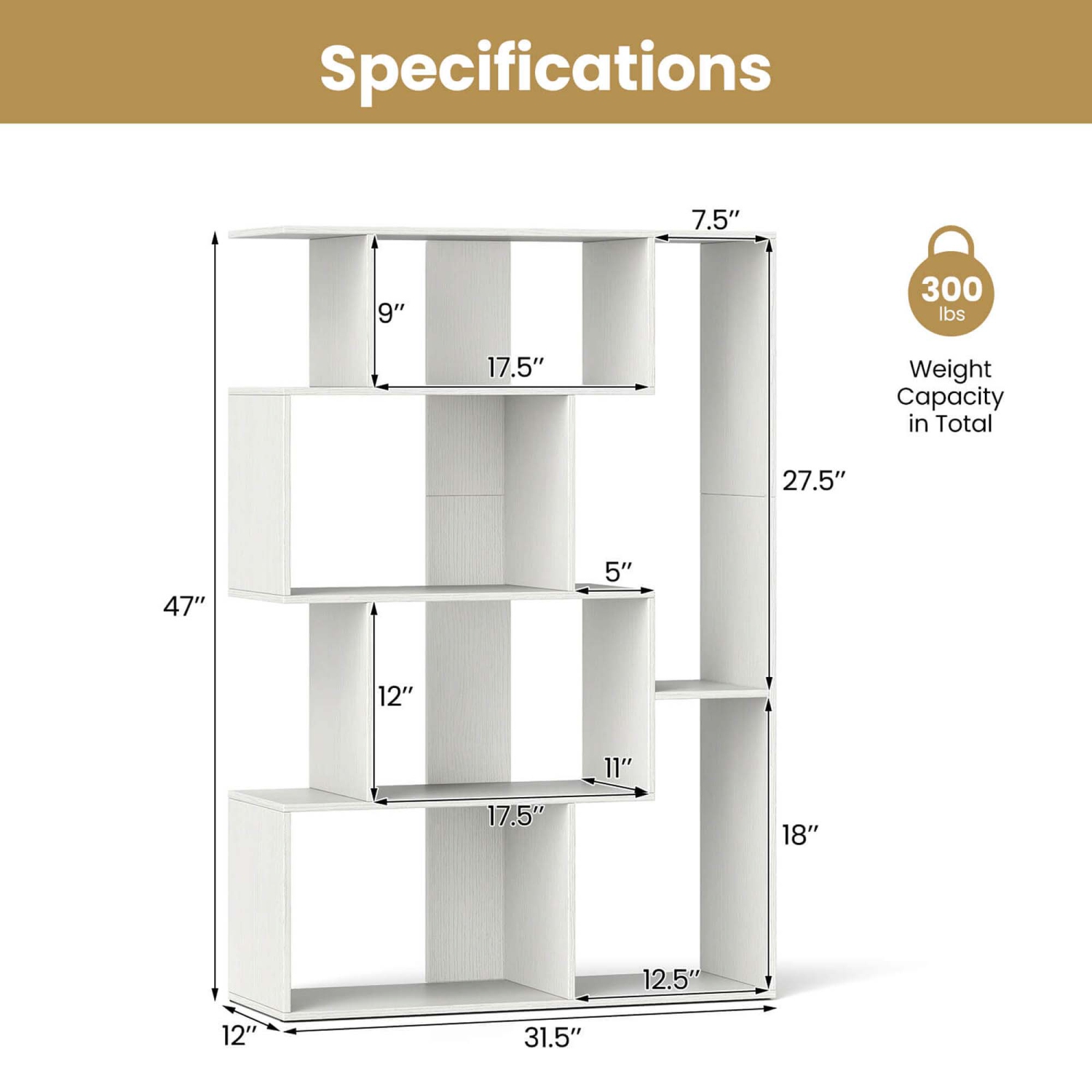 Grande bibliothèque à 6 cubes avec trousse antibasculement naturel/blanc, 47&nbsp;po à dos ouvert de Costway