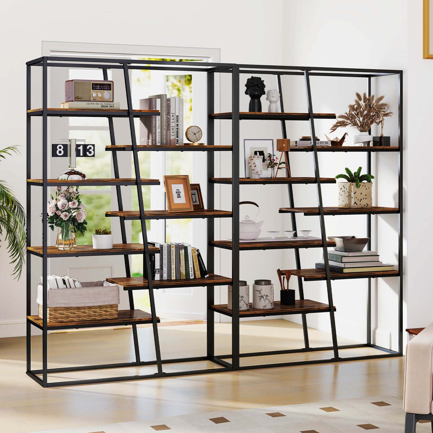 Bibliothèque de 71 po de hauteur avec étagère industrielle à 7 niveaux à cadre en métal robuste de Costway