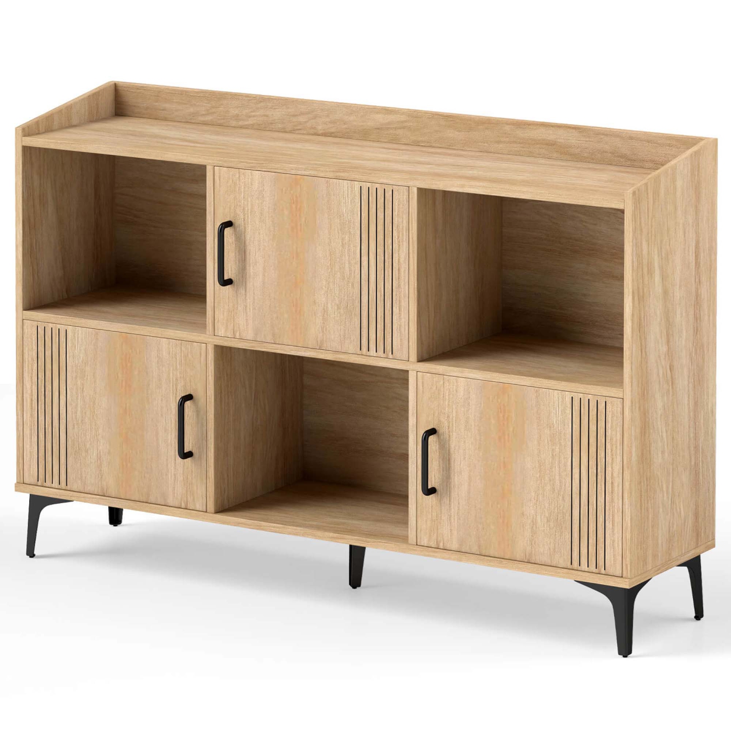 Armoire de rangement de 47 po de largeur de Costway Home Grande bibliothèque avec 3 armoires à porte et tablettes ouvertes