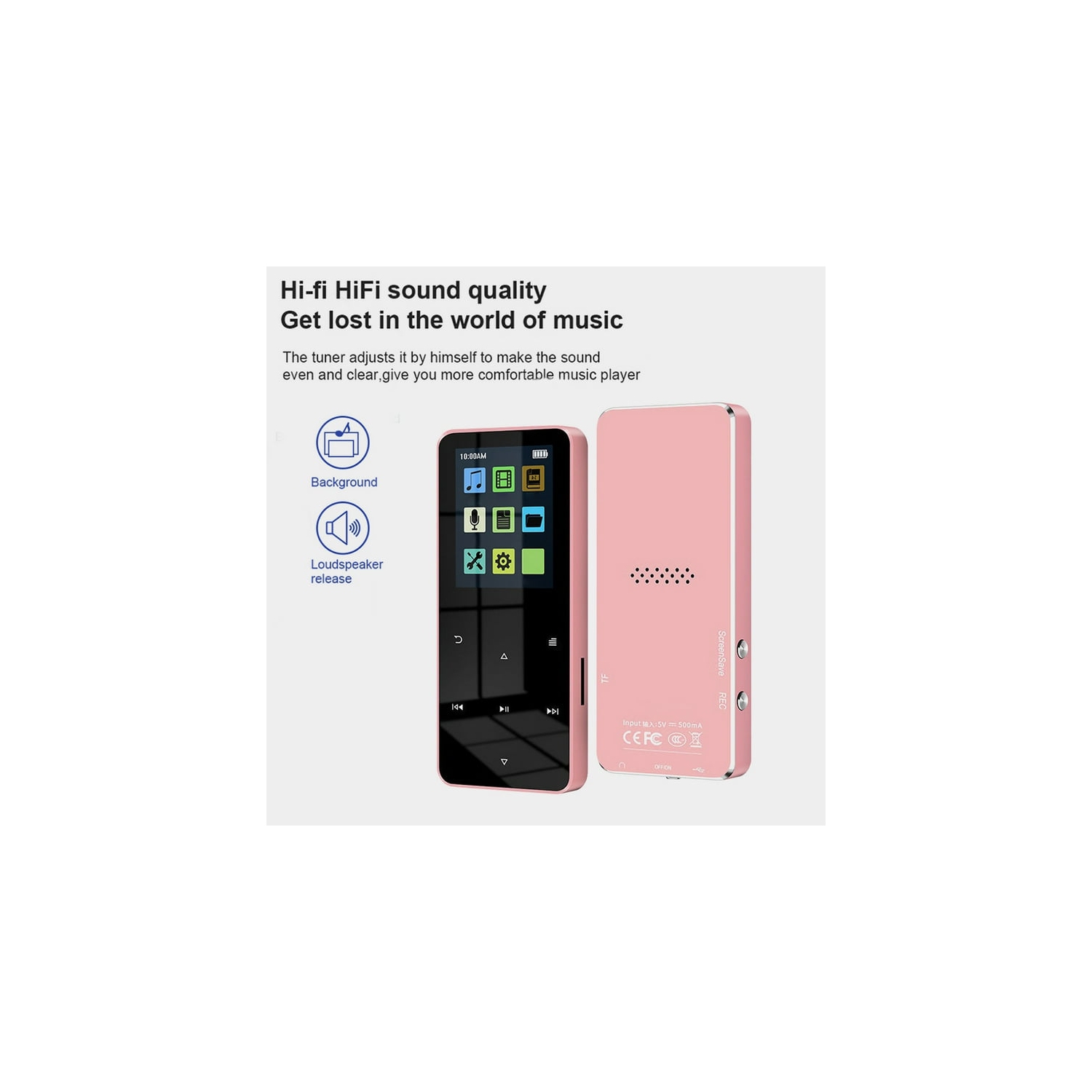 Portable Bluetooth Music Player Mini Digital audio player, portable media player– Lossless Audio, Speaker, Support TF Card [Pink 16GB with FM]