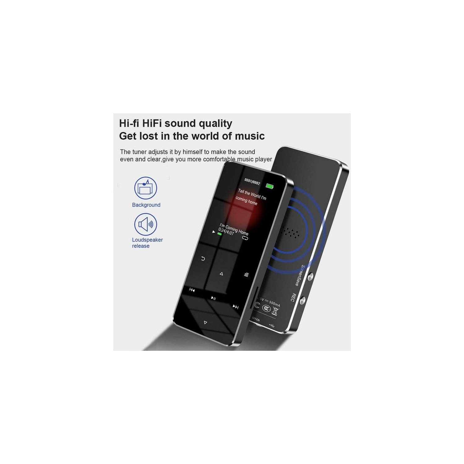 Black Bluetooth 5.0 HD Recording and E-book Reading Lossless Hi-Fi MP3 Player [36GB with FM Function]