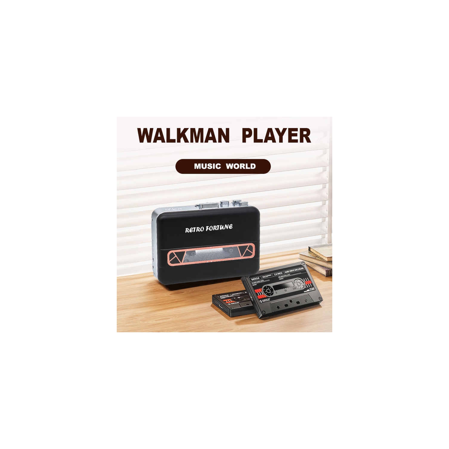 Retro Portable Cassette Player - Vintage-Style, Features FF/REW & Headphone Jack-black