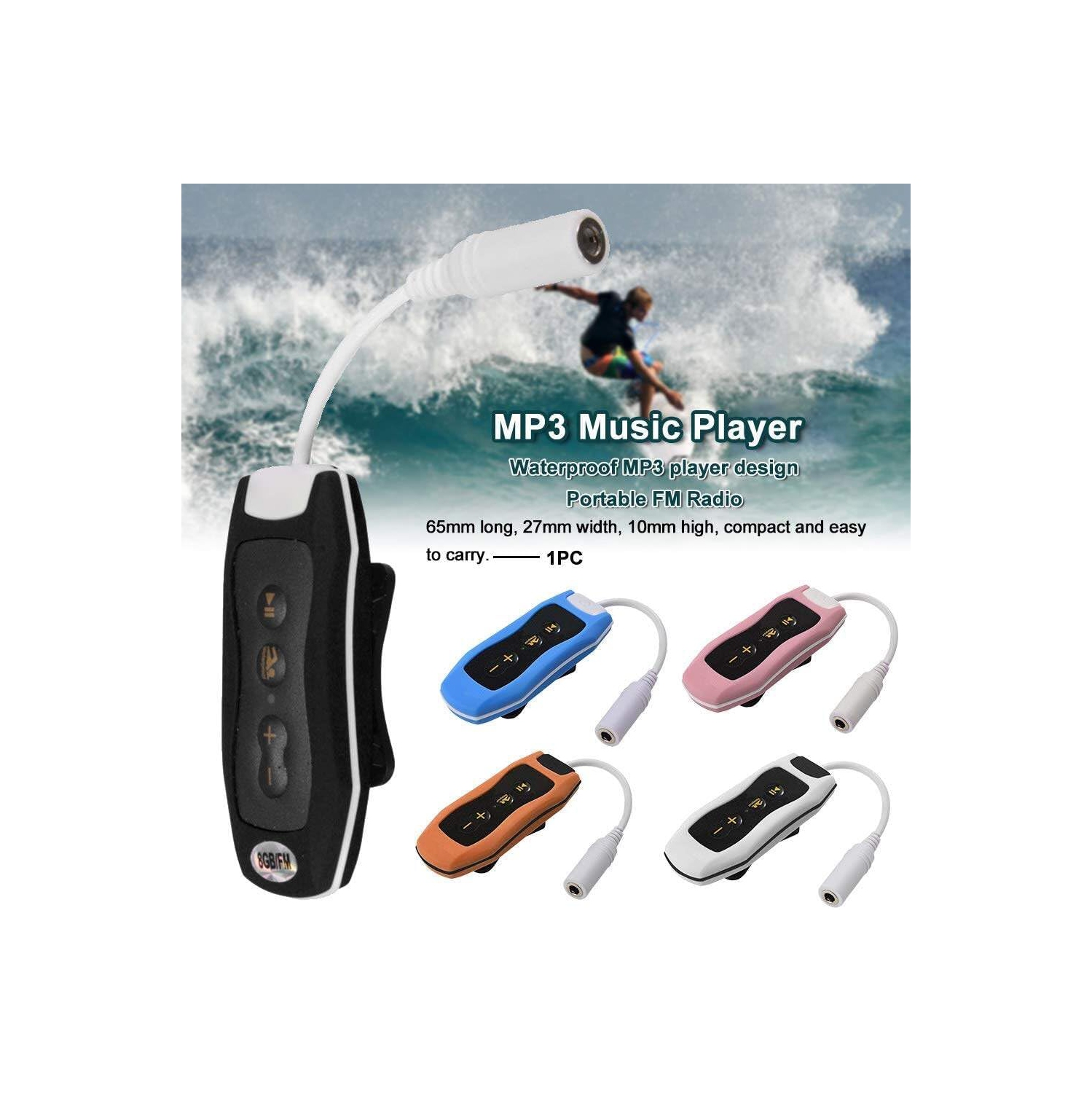 MP3 Music Player HiFi Sound Headband Swimming Diving Clip MP3 with FM IP68 Waterproof USB 2.0 Swimming Running [Black]