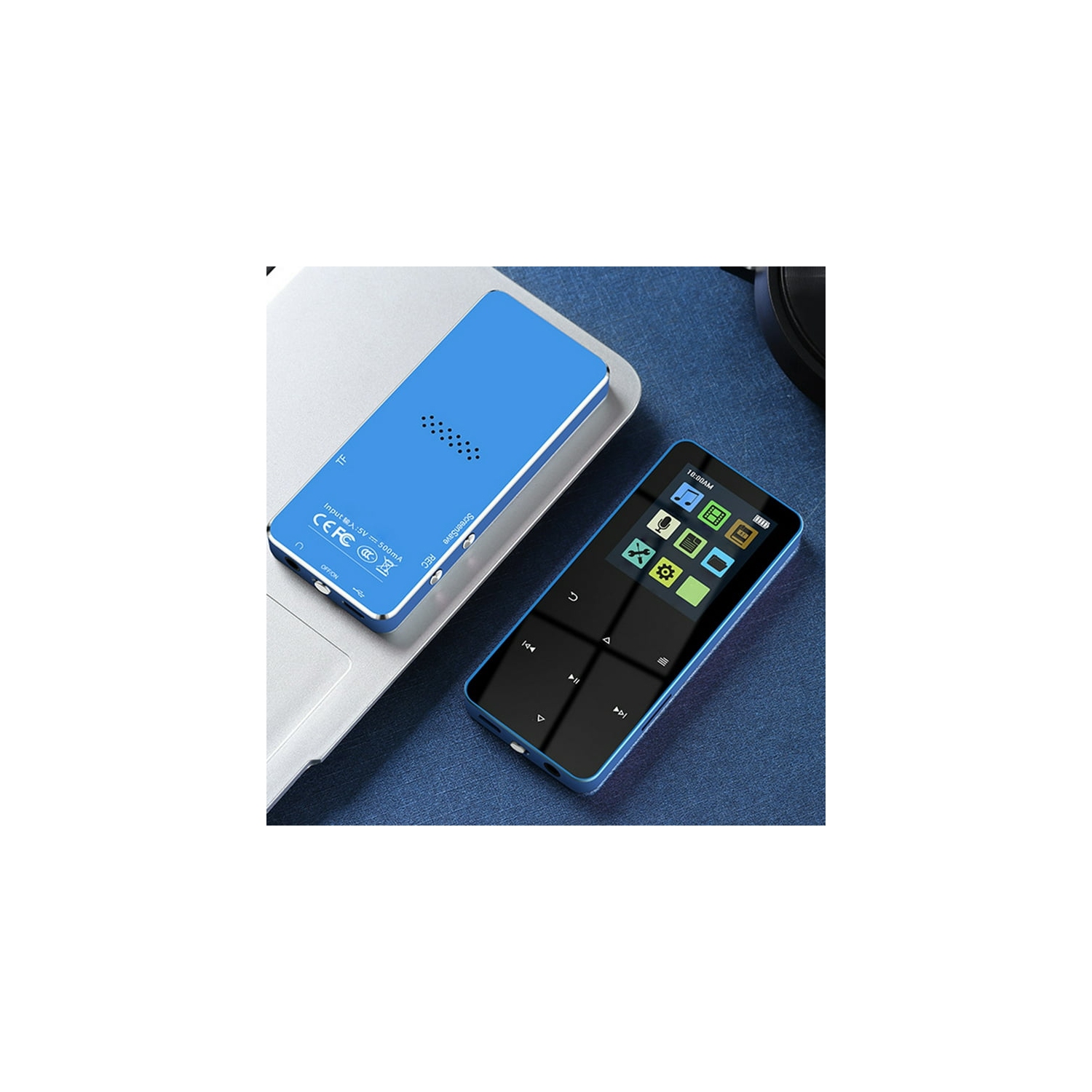 Lecteur MP3 sans fil à écran tactile bleu – 128&nbsp;Go extensible, lecture de livres numériques et d'arrière-plan [132&nbsp;Go avec fonction FM]