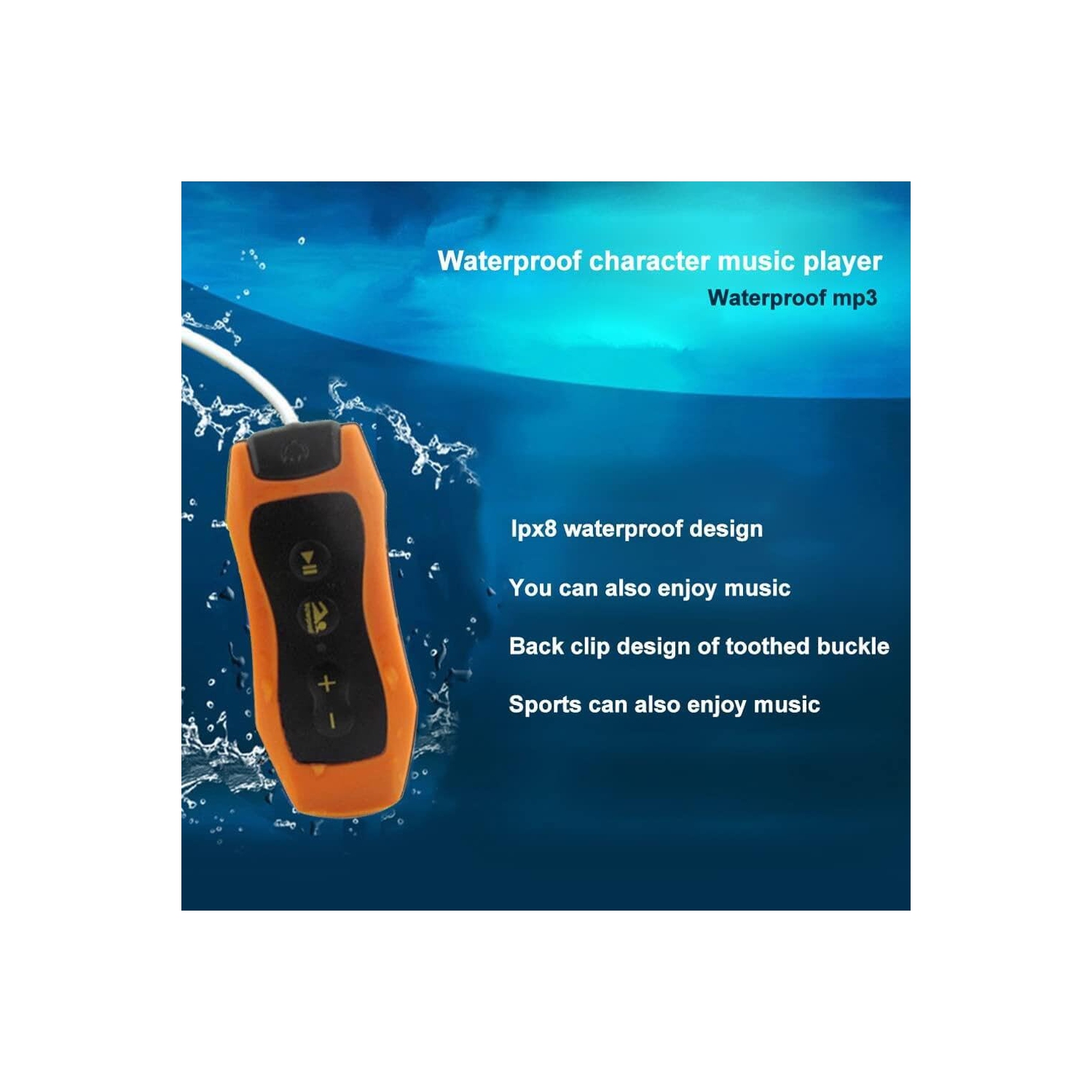 Lecteur de musique MP3 Son haute-fidélité Serre-tête Natation Plongée MP3 avec FM IP68 étanche USB 2,0 Natation Running [Orange]