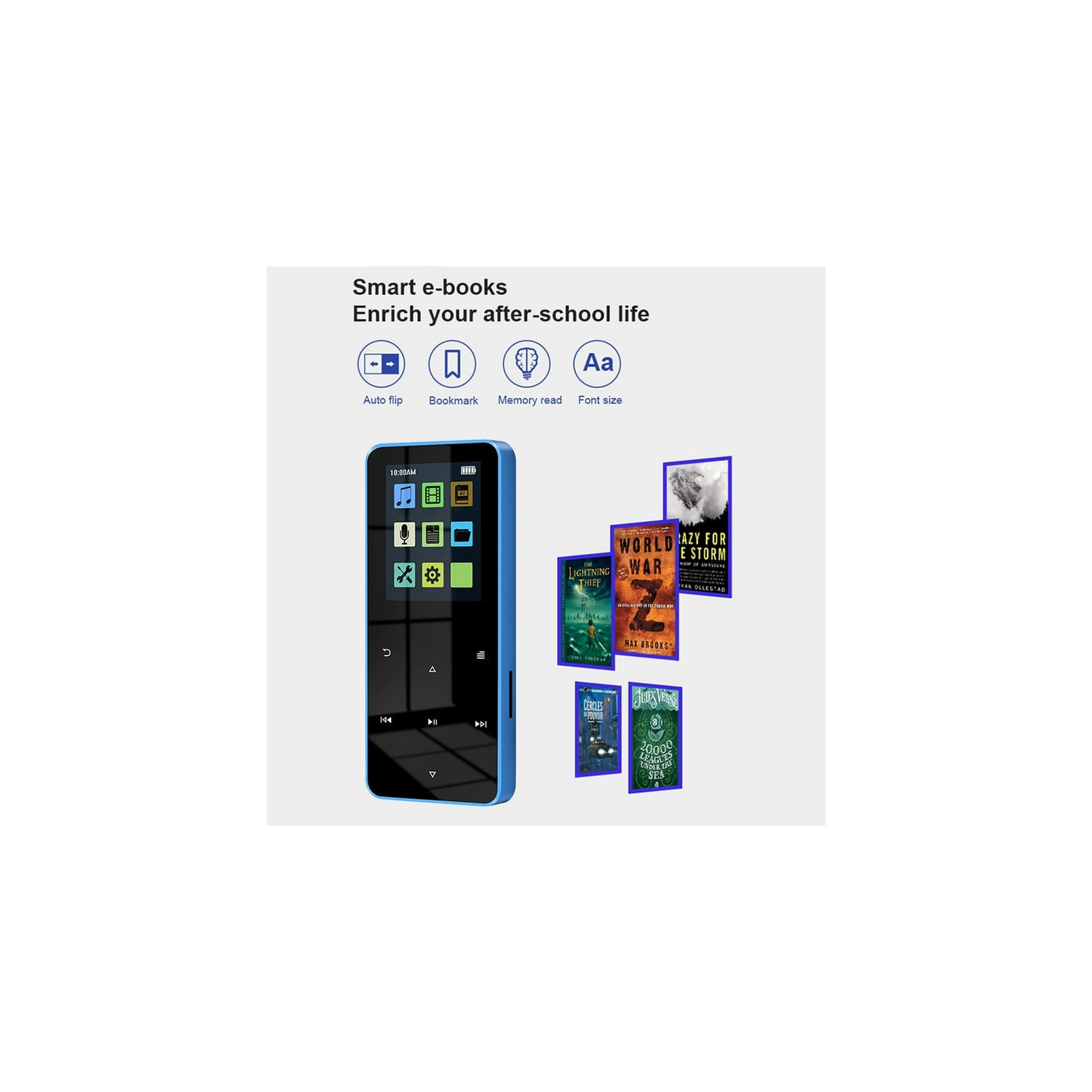 Enregistrement HD Bluetooth 5,0 bleu et lecture de livres numériques, lecteur MP3 haute fidélité sans perte [36&nbsp;Go avec fonction FM]