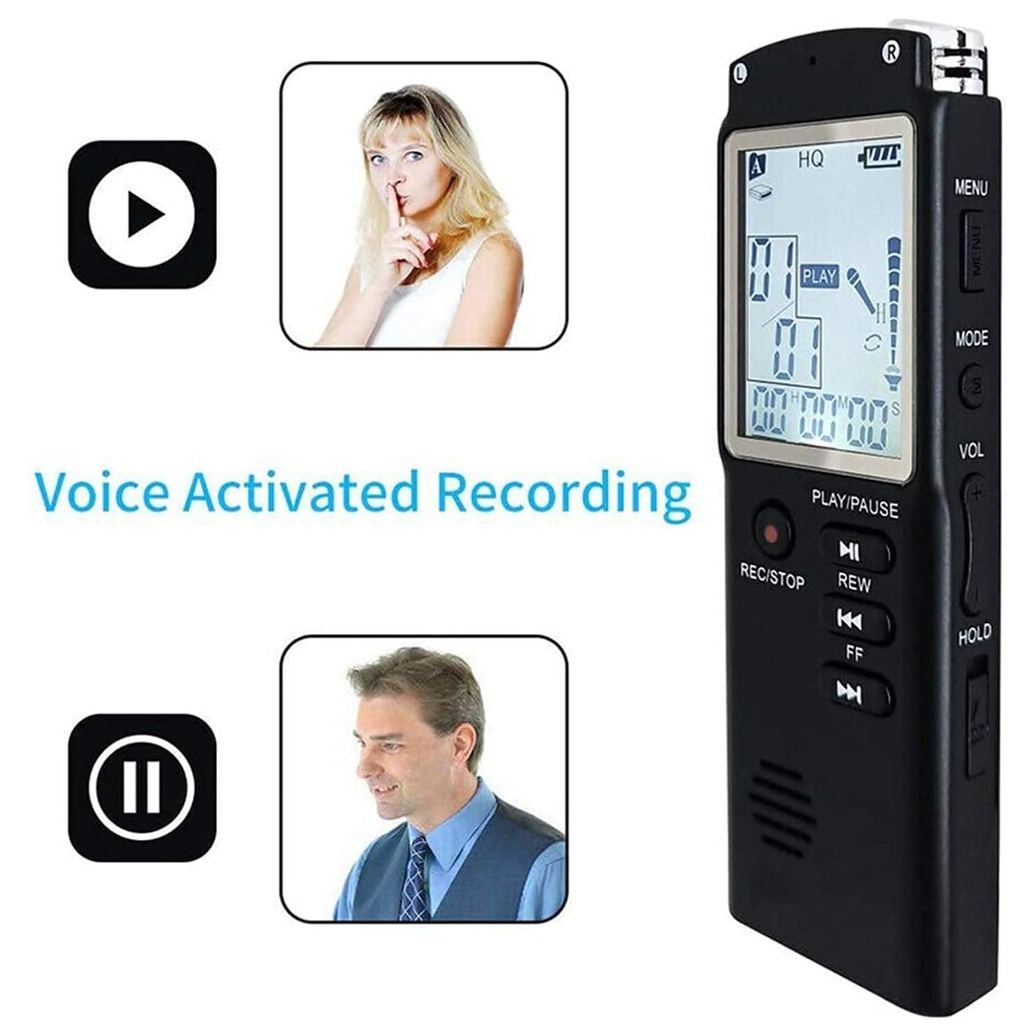 Enregistreur vocal numérique de 64&nbsp;Go avec lecture, rechargeable par USB - Enregistreur de bandes pour les conférences, les réunions, les