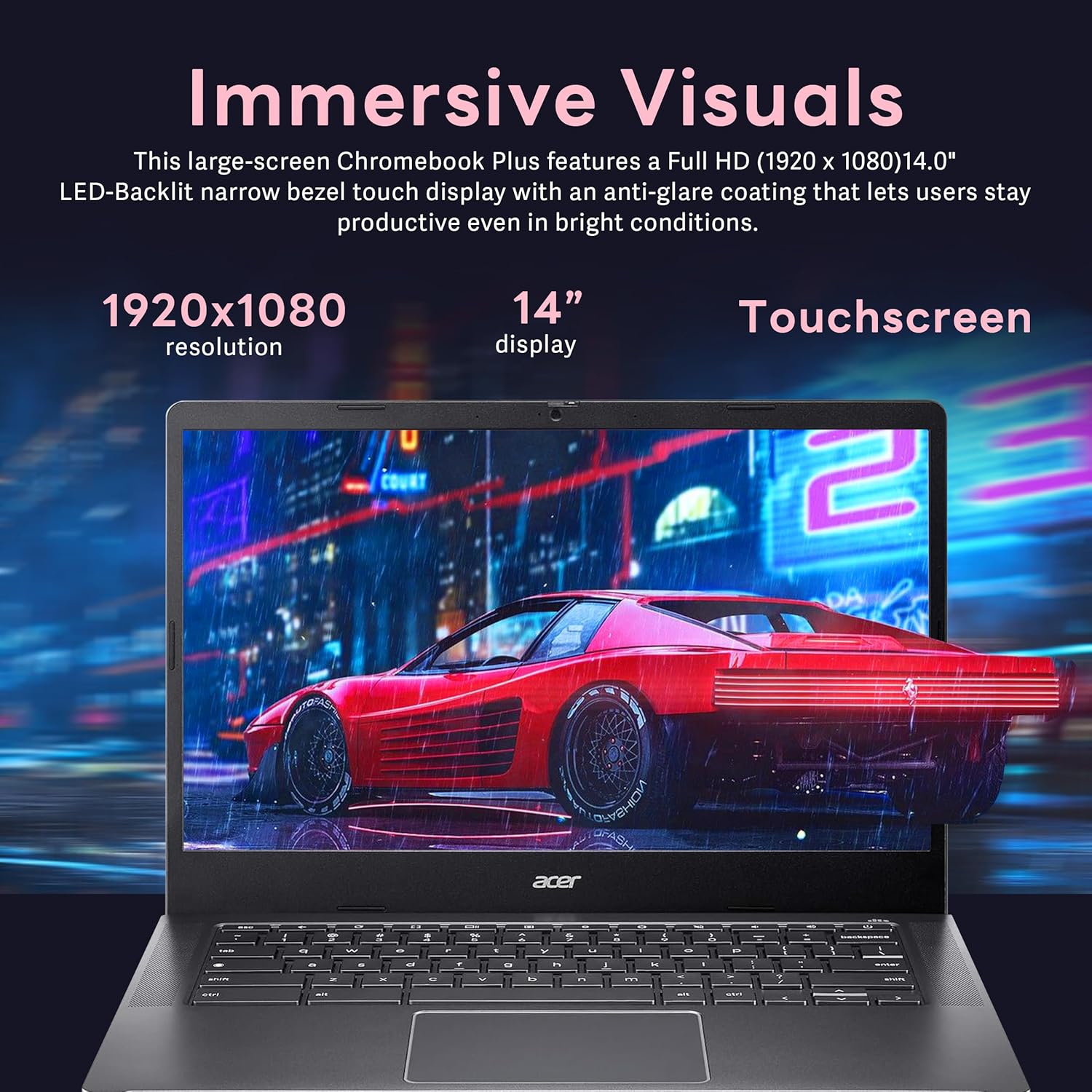 Open Box - Acer Chromebook Plus 14" FHD Touchscreen Laptop, Intel i3-N305 Processor, 512GB SSD, 8GB LPDDR5 RAM, Intel UHD Graphics, 1080p Webcam,