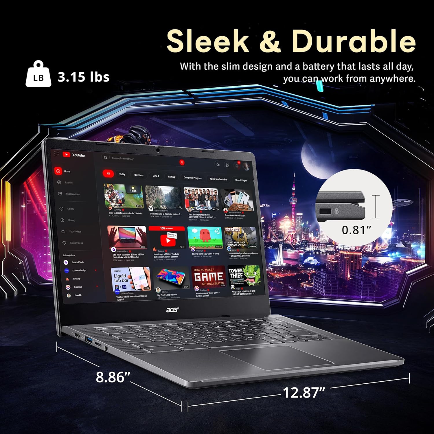 Open Box - Acer Chromebook Plus 14" FHD Touchscreen Laptop, Intel i3-N305 Processor, 512GB SSD, 8GB LPDDR5 RAM, Intel UHD Graphics, 1080p Webcam,