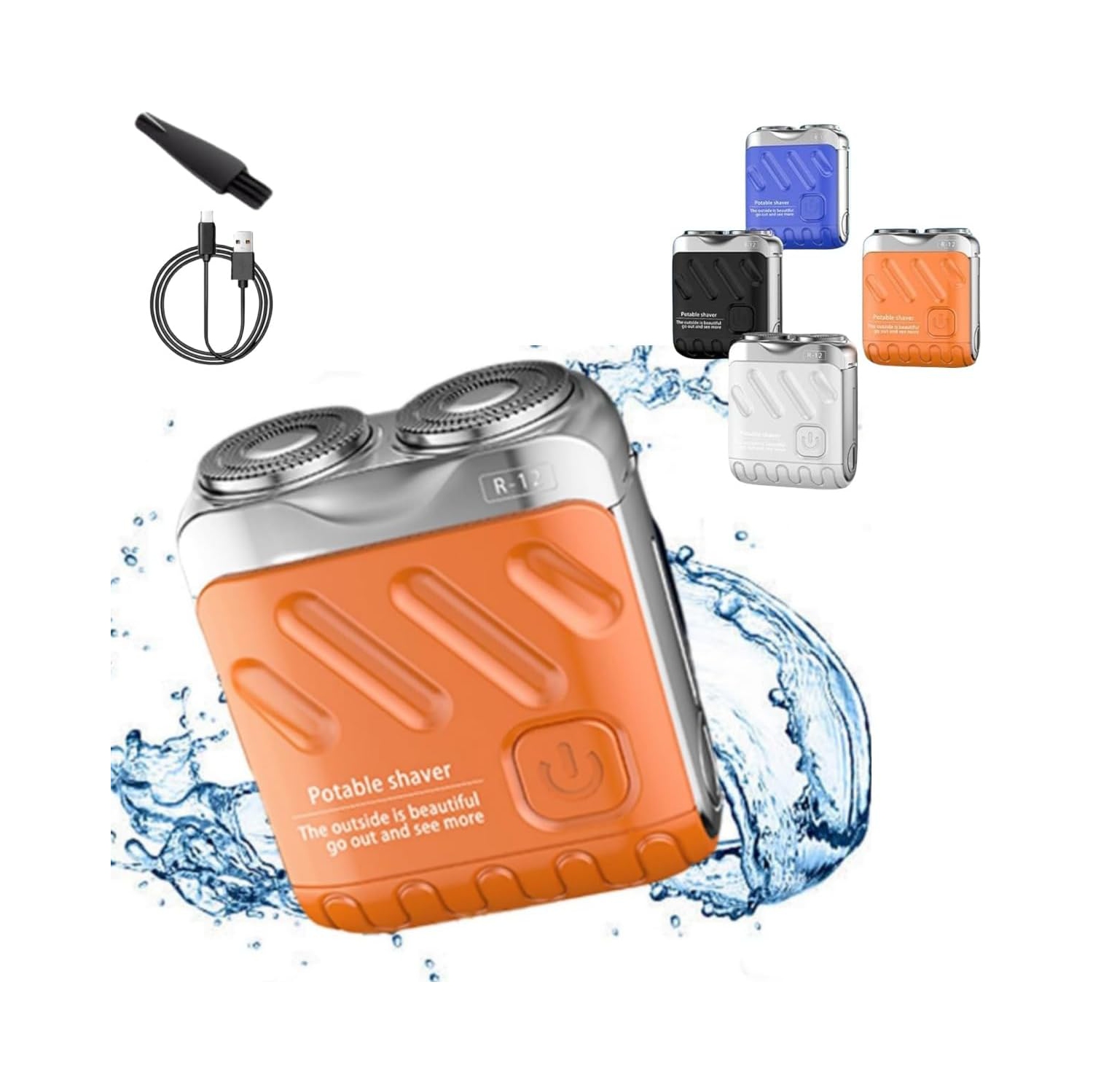 Mini portable electric shaver, men's USB pocket shaver, waterproof rechargeable double head shaver, wet and dry electric shaver-orange