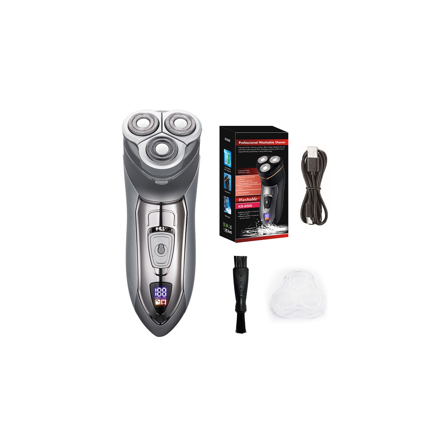 Floating Electric Shaver Men's Super Clean Digital Display Electric Full Body Washable Beard Knife Shaver Electric - Off-white