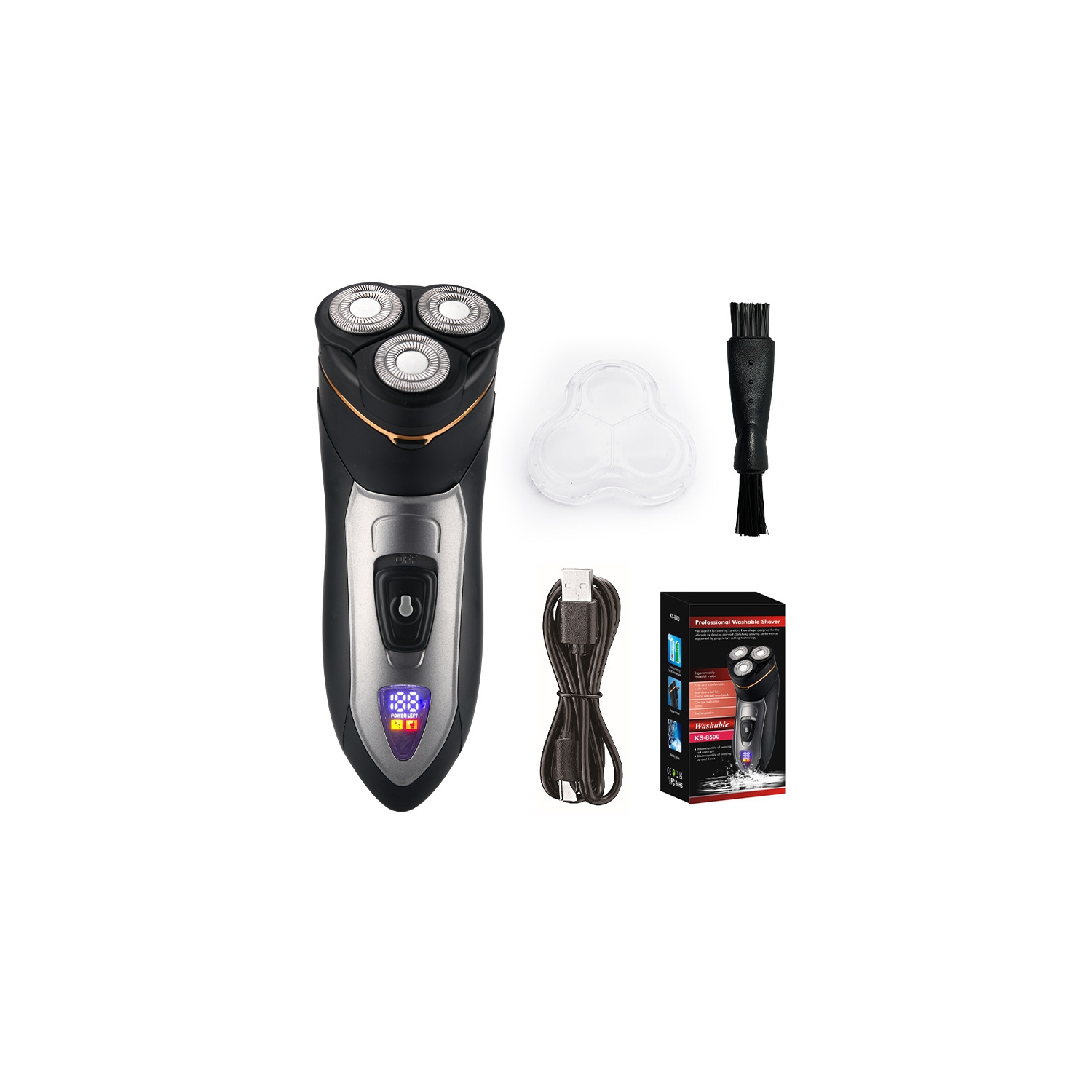 Floating Electric Shaver Men's Super Clean Digital Display Electric Full Body Washable Beard Knife Shaver Electric - Black