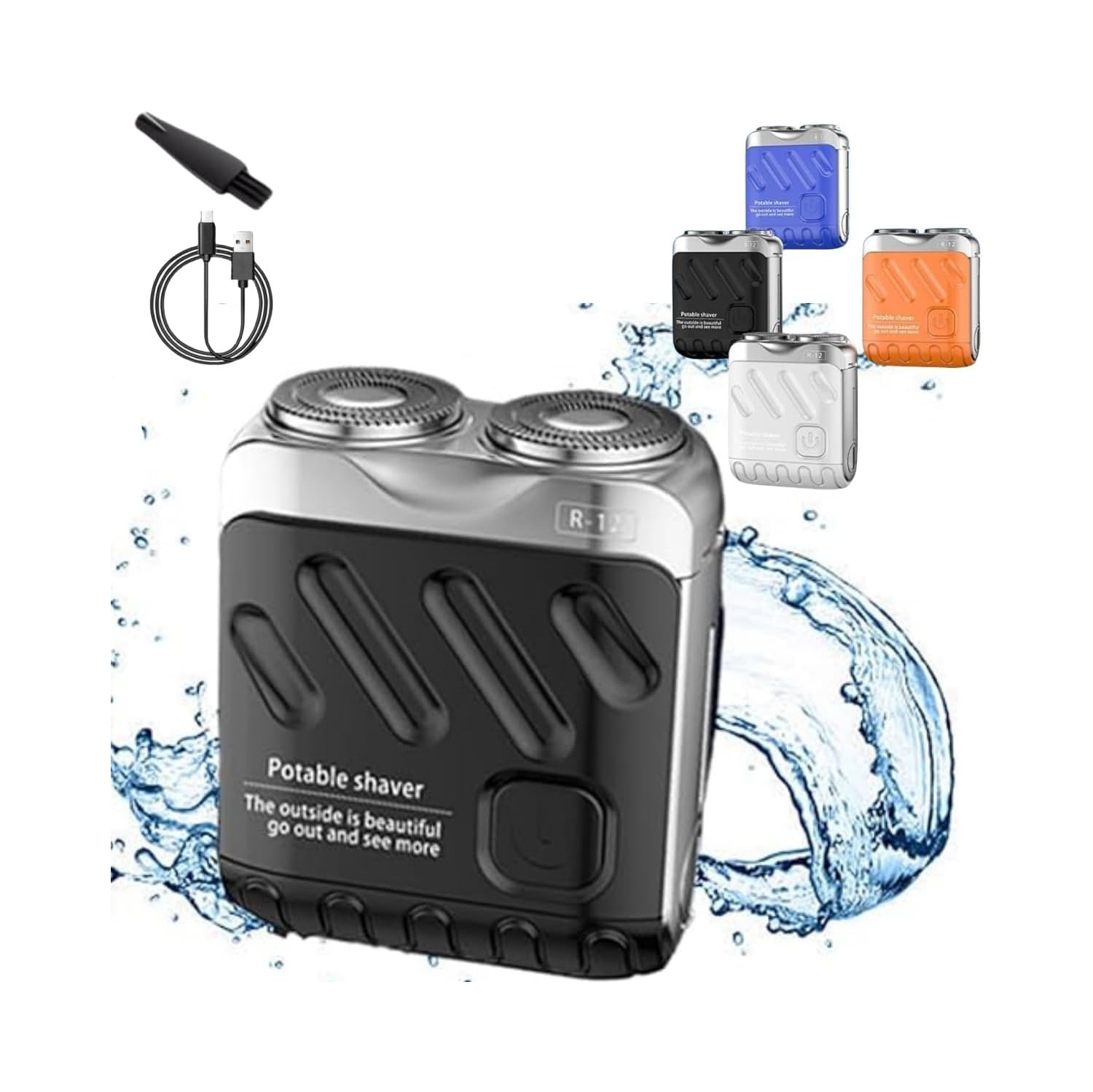 Mini portable electric shaver, men's USB pocket shaver, waterproof rechargeable double head shaver, wet and dry electric shaver-black