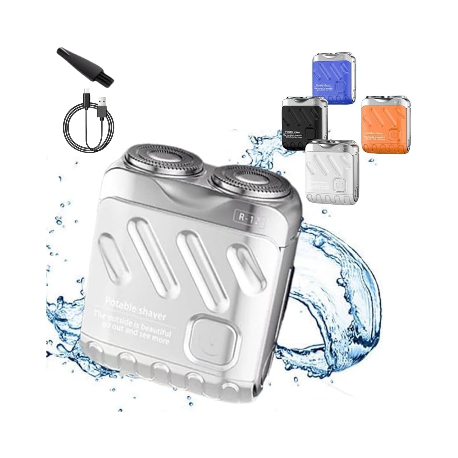 Mini portable electric shaver, men's USB pocket shaver, waterproof rechargeable double head shaver, wet and dry electric shaver-White