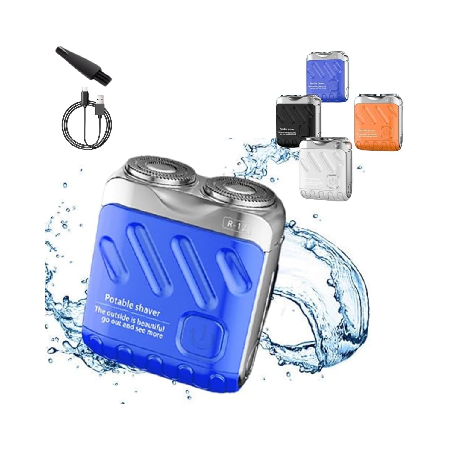 Mini portable electric shaver, men's USB pocket shaver, waterproof rechargeable double head shaver, wet and dry electric shaver-blue