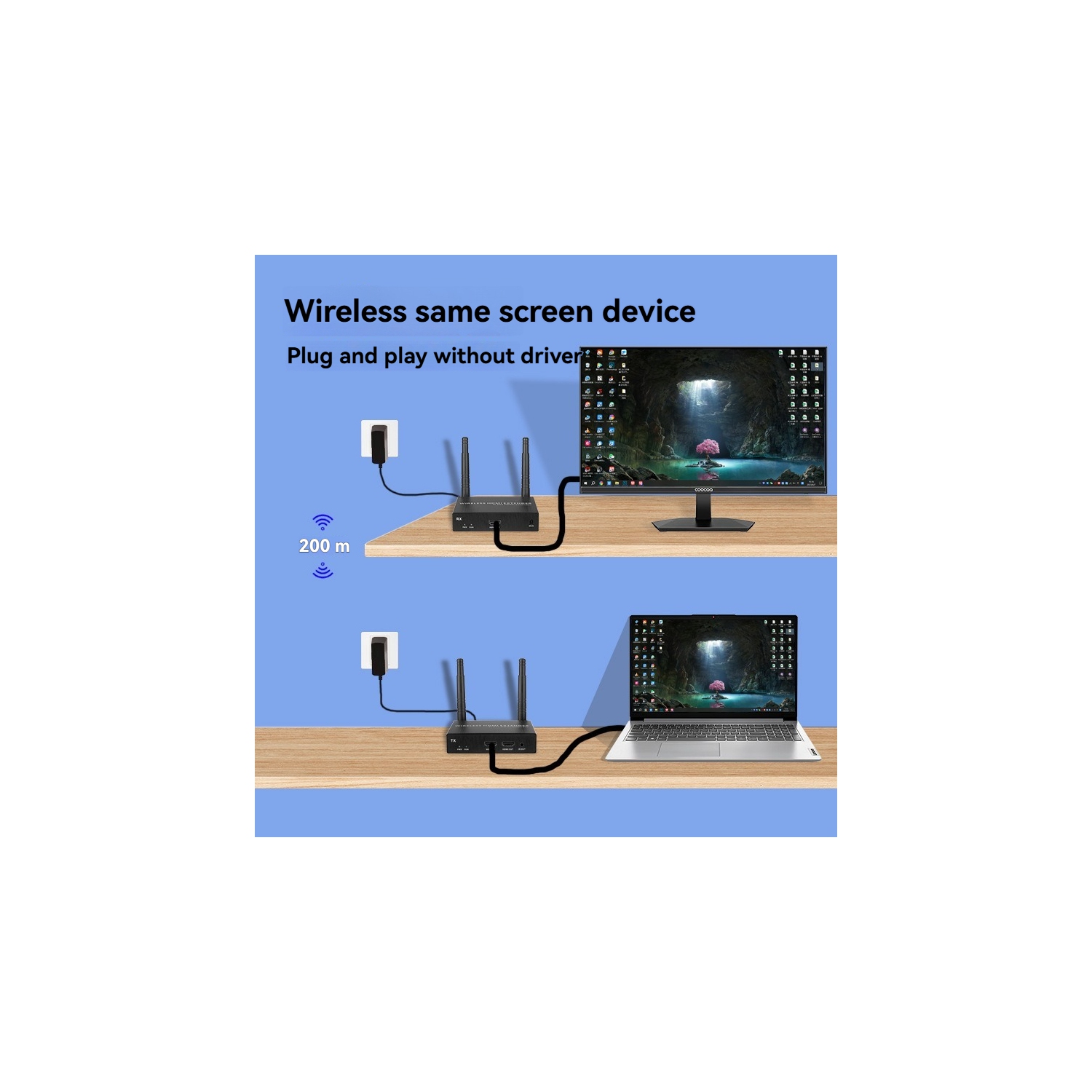 Émetteur et récepteur HDMI sans fil 1080P avec sortie en boucle HDMI, [200&nbsp;M 4K]