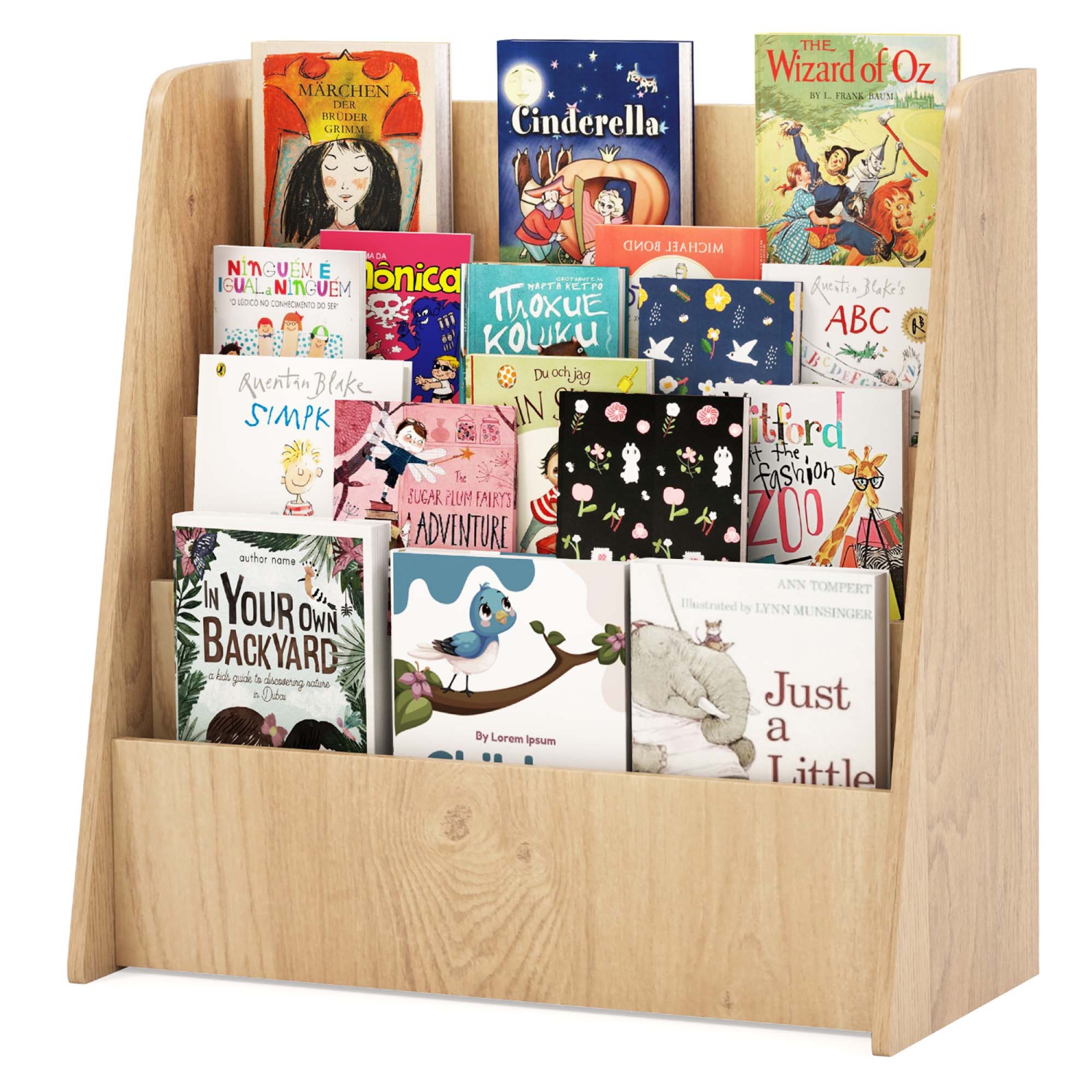 Costway 4-tier Kids Wooden Bookshelf Toddlers Book Rack with Deep Shelves Natural/White