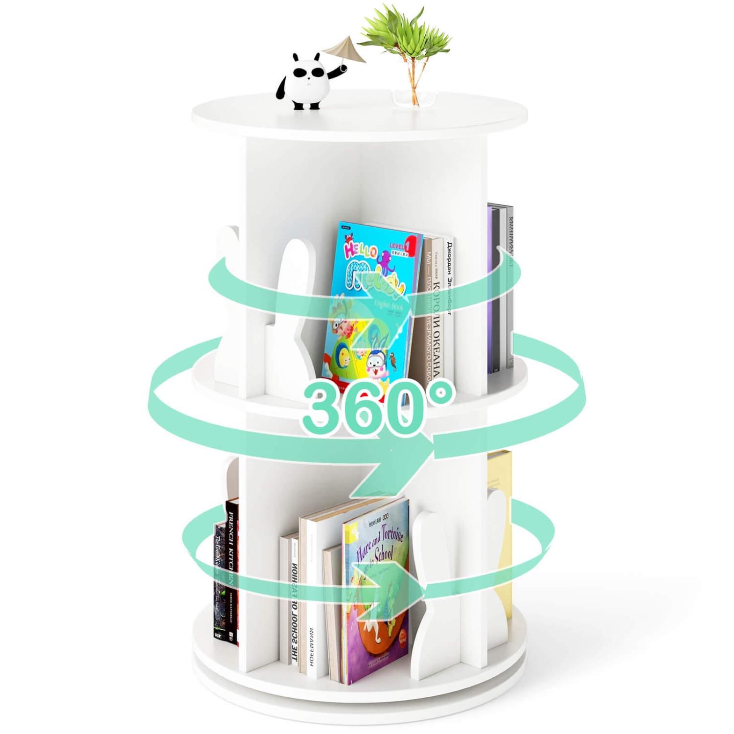 Étagère de rangement rotative à 2 tablettes pour enfants avec présentoir autoportant pivotant à 360° de Costway, blanc/rose