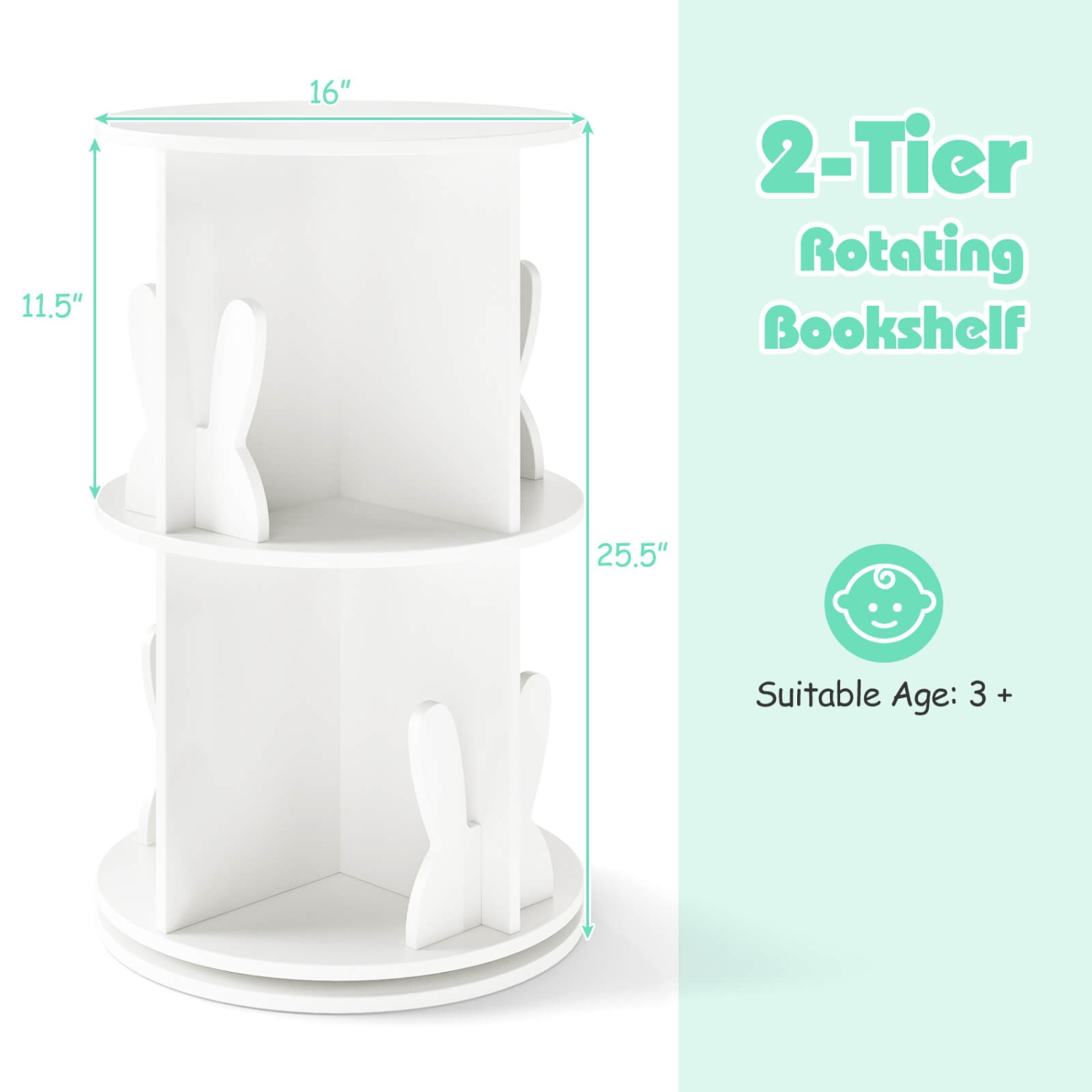 Étagère de rangement rotative à 2 tablettes pour enfants avec présentoir autoportant pivotant à 360° de Costway, blanc/rose