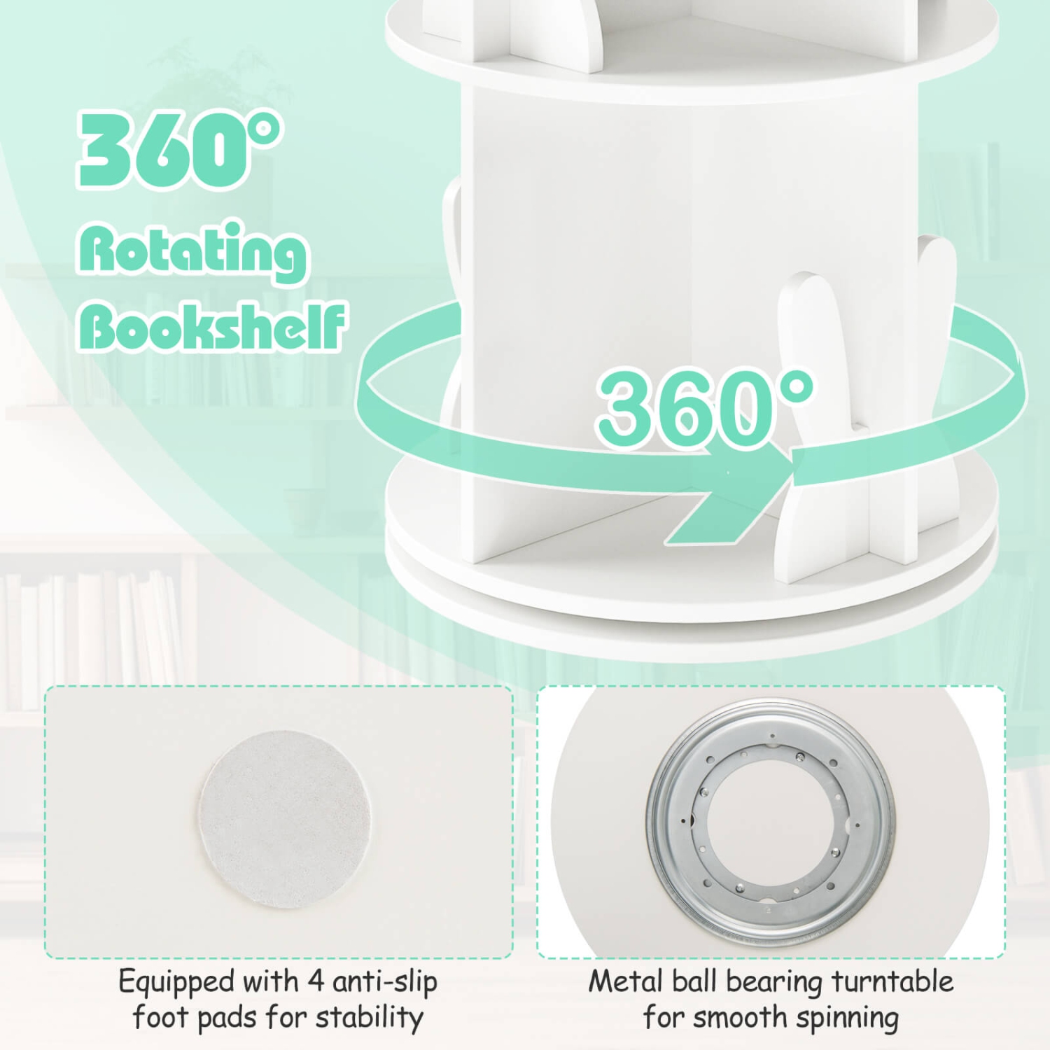 Étagère de rangement rotative à 2 tablettes pour enfants avec présentoir autoportant pivotant à 360° de Costway, blanc/rose