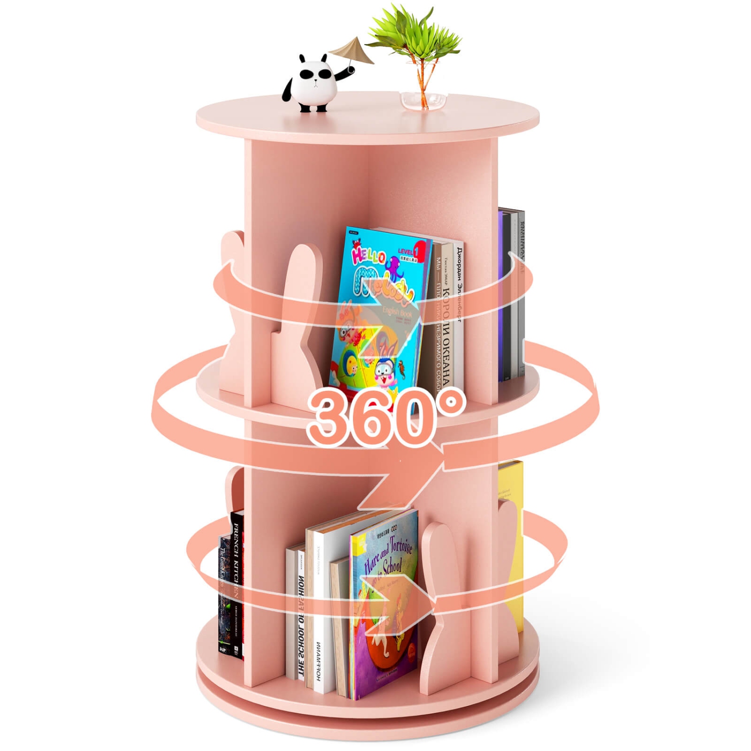Étagère de rangement rotative à 2 tablettes pour enfants avec présentoir autoportant pivotant à 360° de Costway, blanc/rose