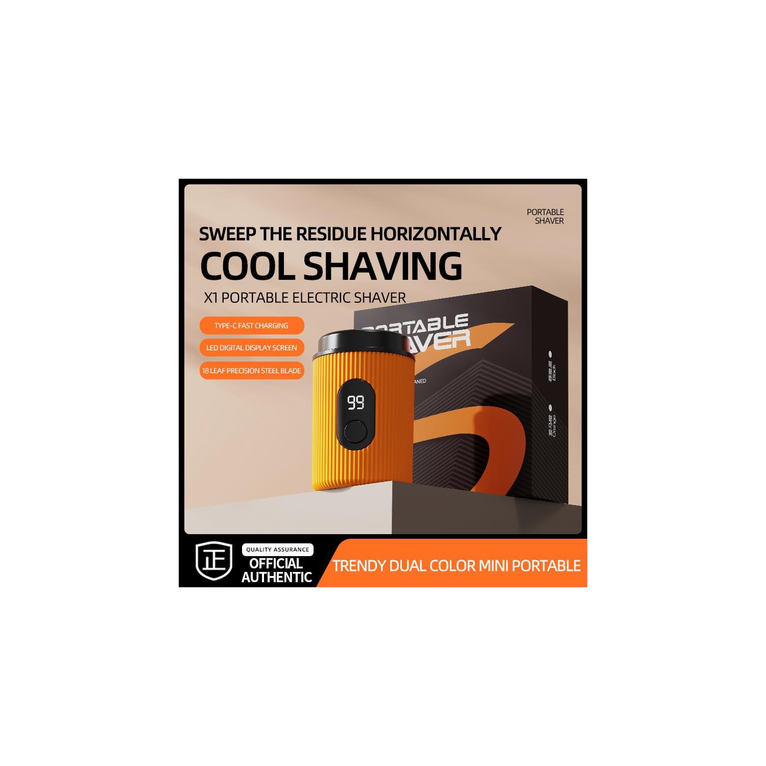 Mini electric shaver, portable shaver, portable shaver car full body washable rechargeable - orange