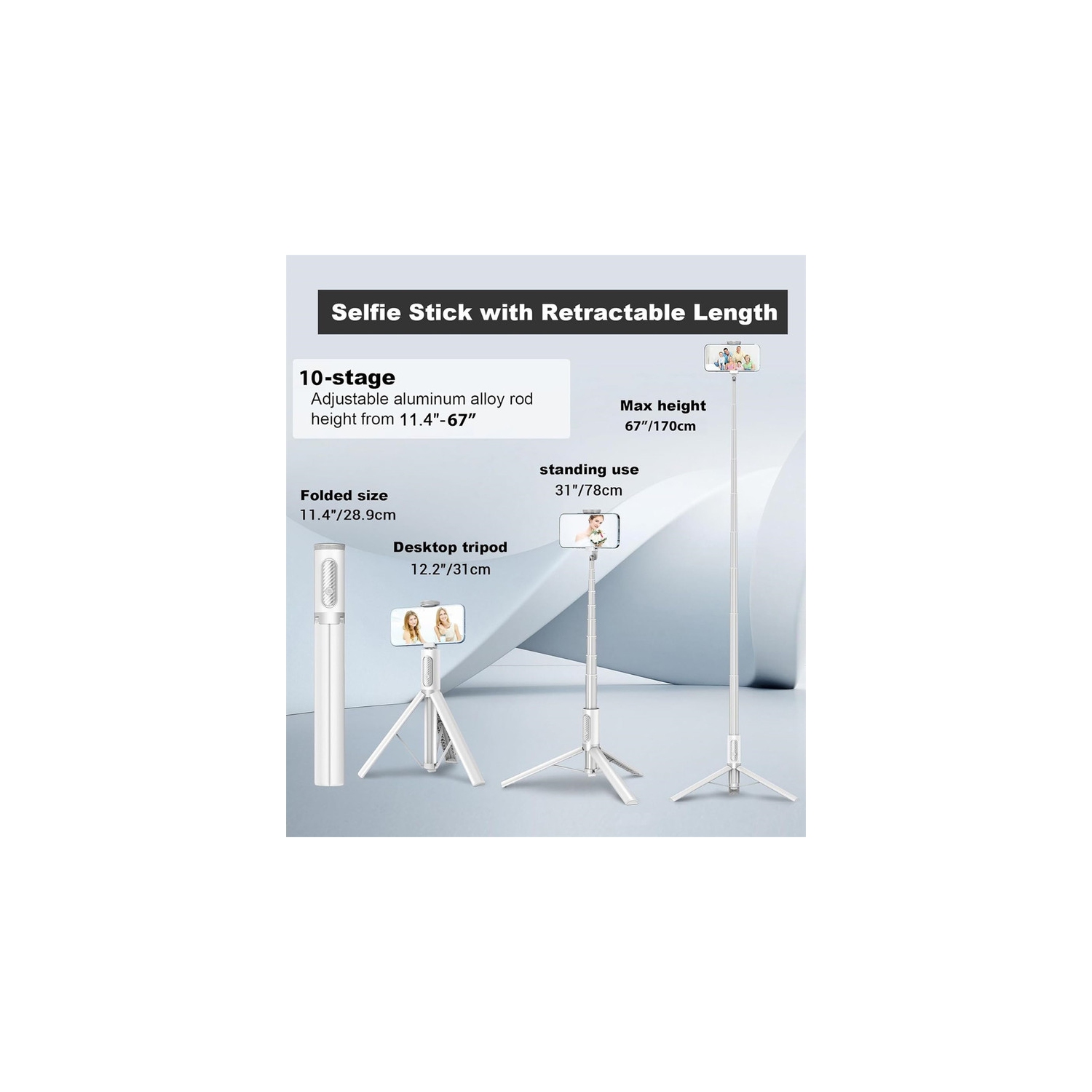 Trépied de voyage YOULIGHTS de 67 po,Perche à égoportrait,Support de téléphone tout-en-1 avec télécommande sans fil intégrée,Léger et