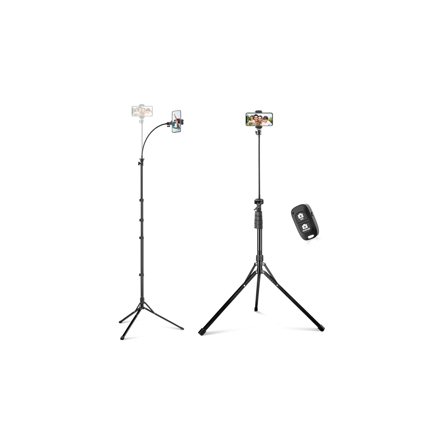 YOULIGHTS 92" Cell Phone Tripod, Selfie Stick Tripod with 16.5" Flexible Gooseneck, Overhead Phone Stand for Video Recording, Photography, Compatible