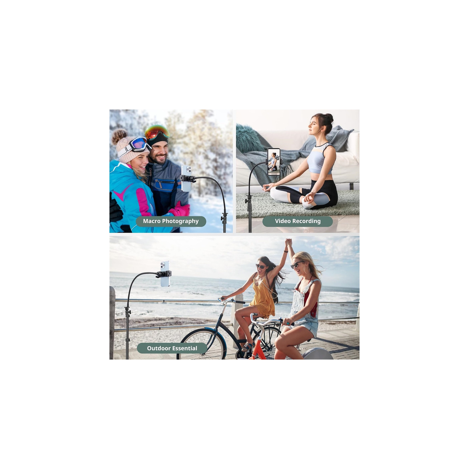 YOULIGHTS 92" Cell Phone Tripod, Selfie Stick Tripod with 16.5" Flexible Gooseneck, Overhead Phone Stand for Video Recording, Photography, Compatible