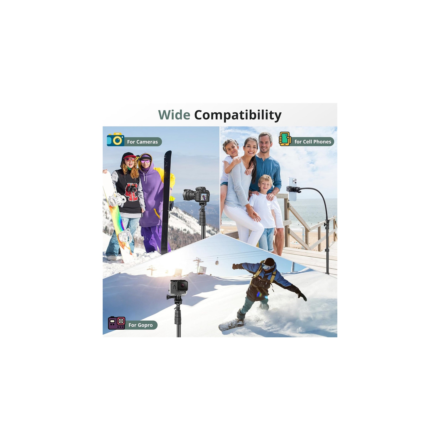 YOULIGHTS 92" Cell Phone Tripod, Selfie Stick Tripod with 16.5" Flexible Gooseneck, Overhead Phone Stand for Video Recording, Photography, Compatible