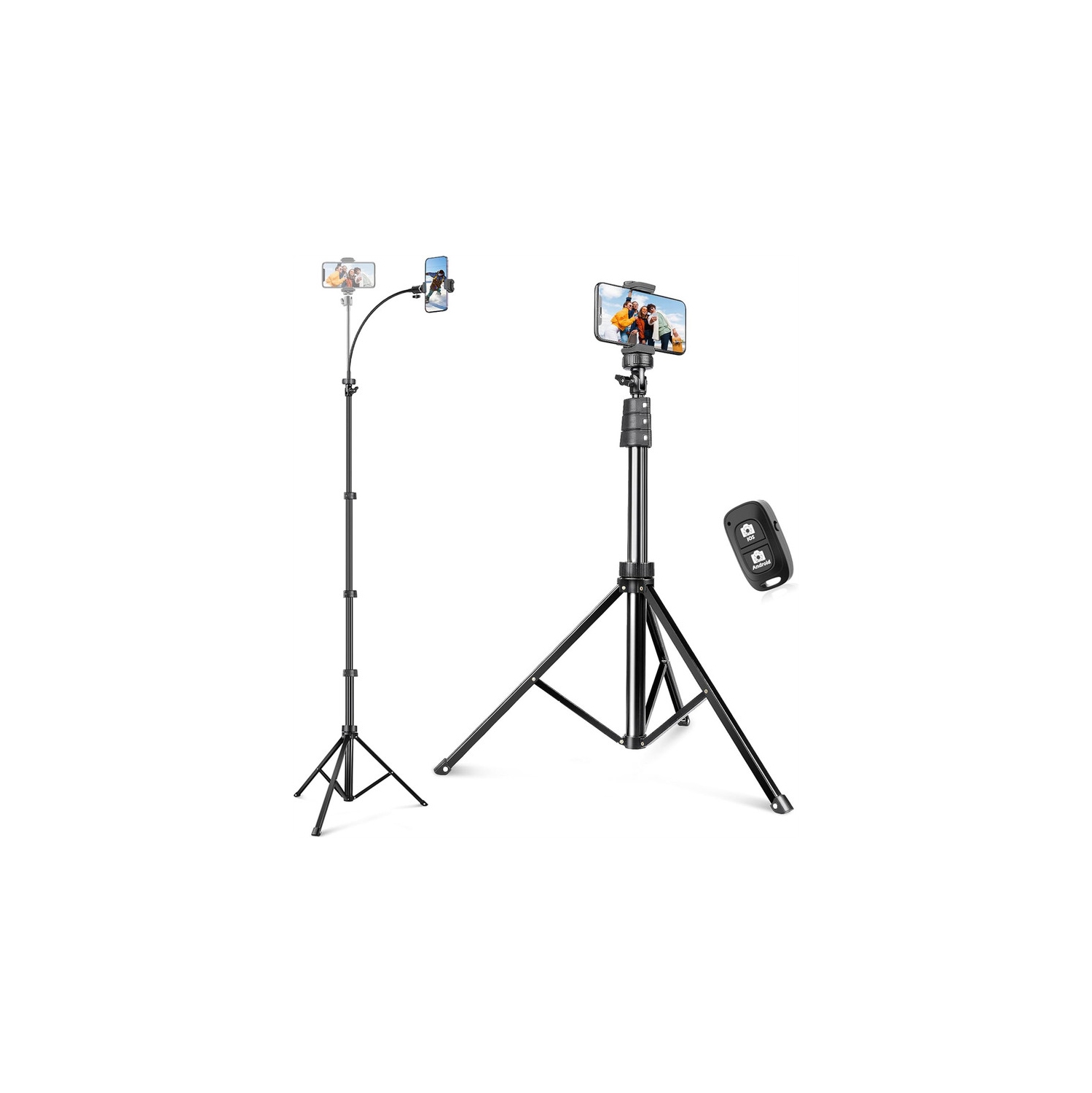 YOULIGHTS 88" Phone Tripod, Selfie Stick Tripod with 14.95" Flexible Gooseneck, Overhead Cell Phone Stand for Video Recording, Photography,