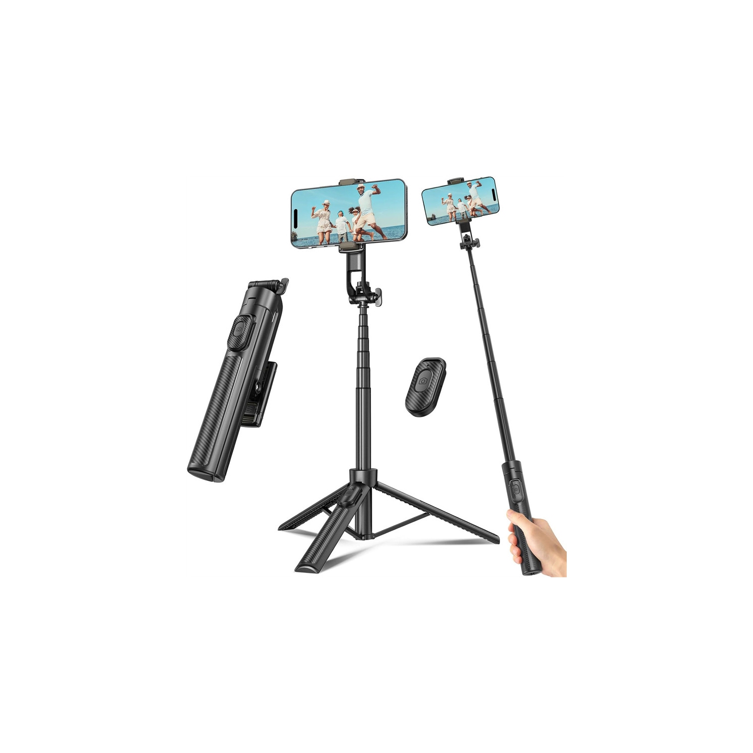 YOULIGHTS Selfie Stick Travel Tripod for Cell Phone with Remote Control and Phone Holder, Extendable Selfie Stick for iPhone, iPhone Tripod for Video