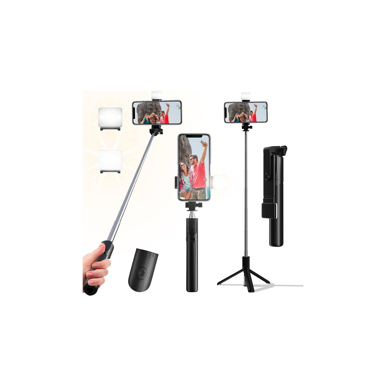 YOULIGHTS Selfie Stick, 40 in Retractable Phone Tripod with Wireless Remote Control & Light, Portable Selfie Stick Tripod for Photograph, Live Streaming, Video Recording, Black