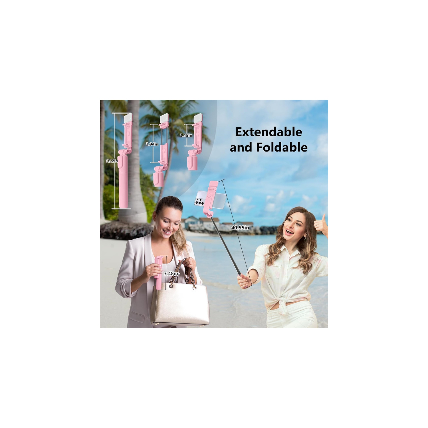 YOULIGHTS Selfie Stick Tripod, 40in Retractable Phone Tripod with Wireless Remote Control & Light, Portable Selfie Stick Tripod for Photograph, Video