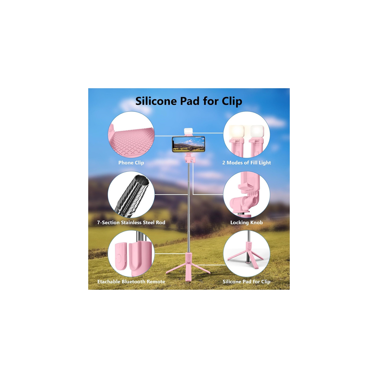 YOULIGHTS Selfie Stick Tripod, 40in Retractable Phone Tripod with Wireless Remote Control & Light, Portable Selfie Stick Tripod for Photograph, Video