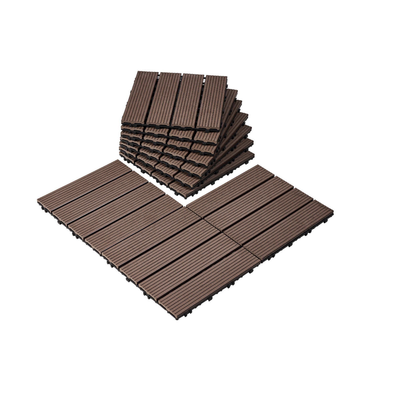 Ensemble de 10 tuiles de terrasse emboîtables en plastique VEVOR, plancher extérieur étanche 10&nbsp;pi² 12 x 12&nbsp;po toutes saisons, carreaux de